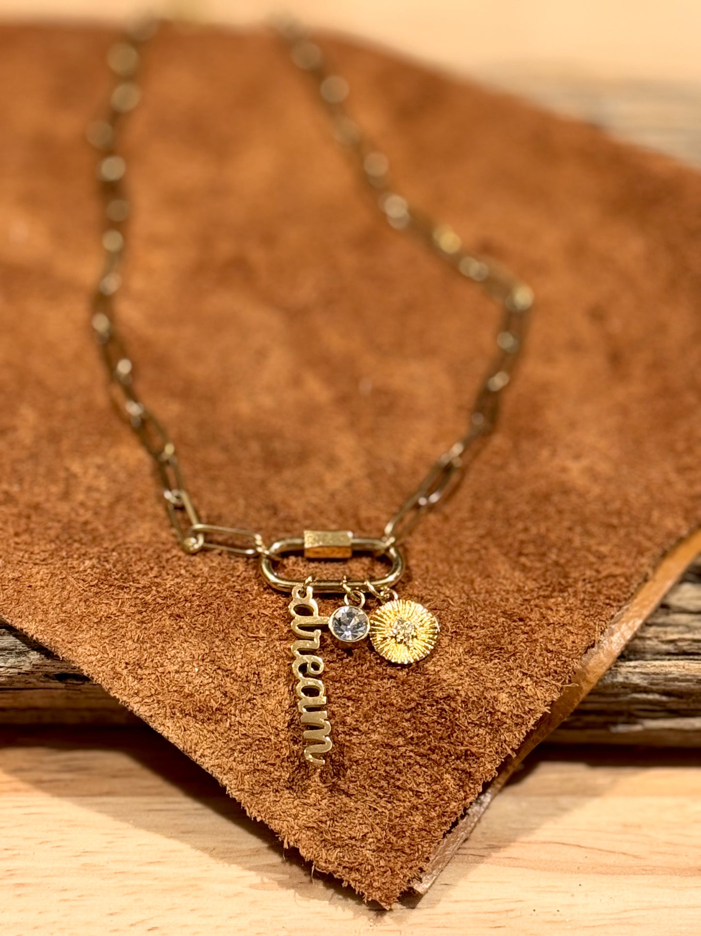 Gold Paperclip Dream Charm Necklace