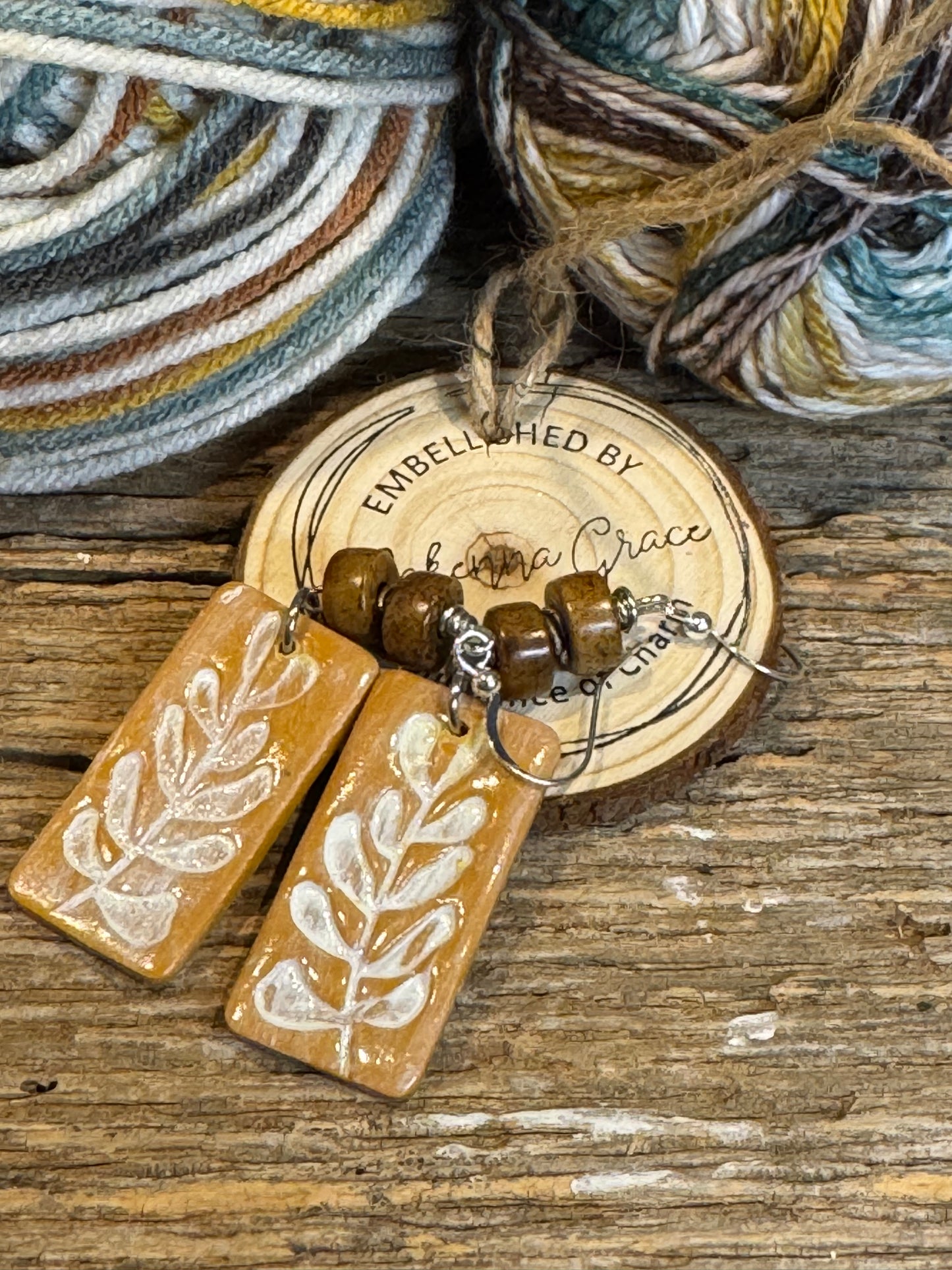 Mustard/white rectangle Clay Earrings