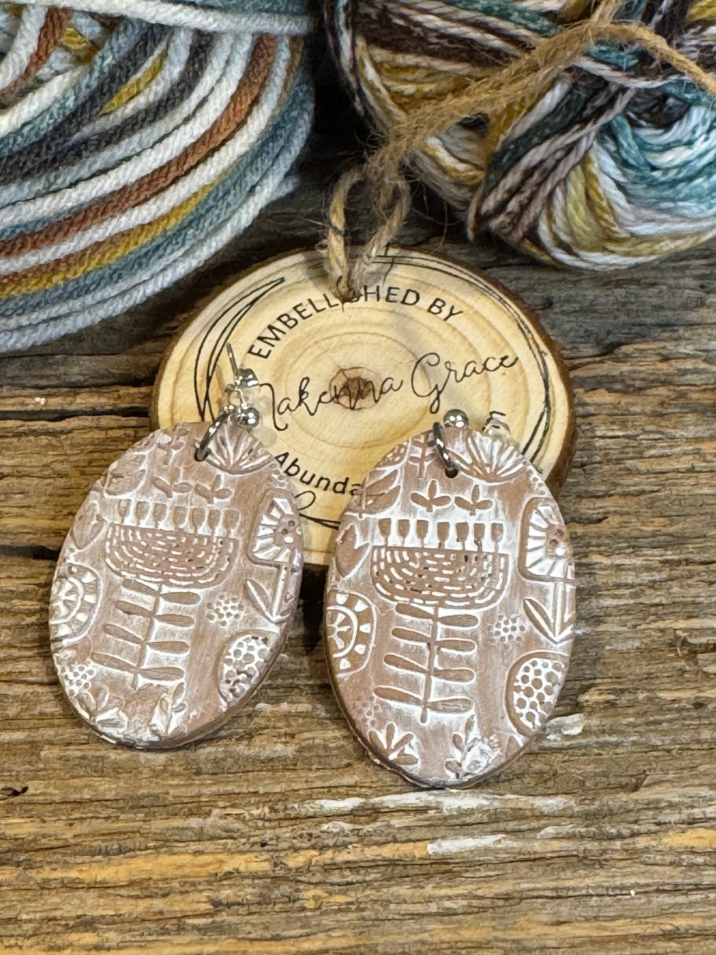 Tan/white oval boho Clay Earrings