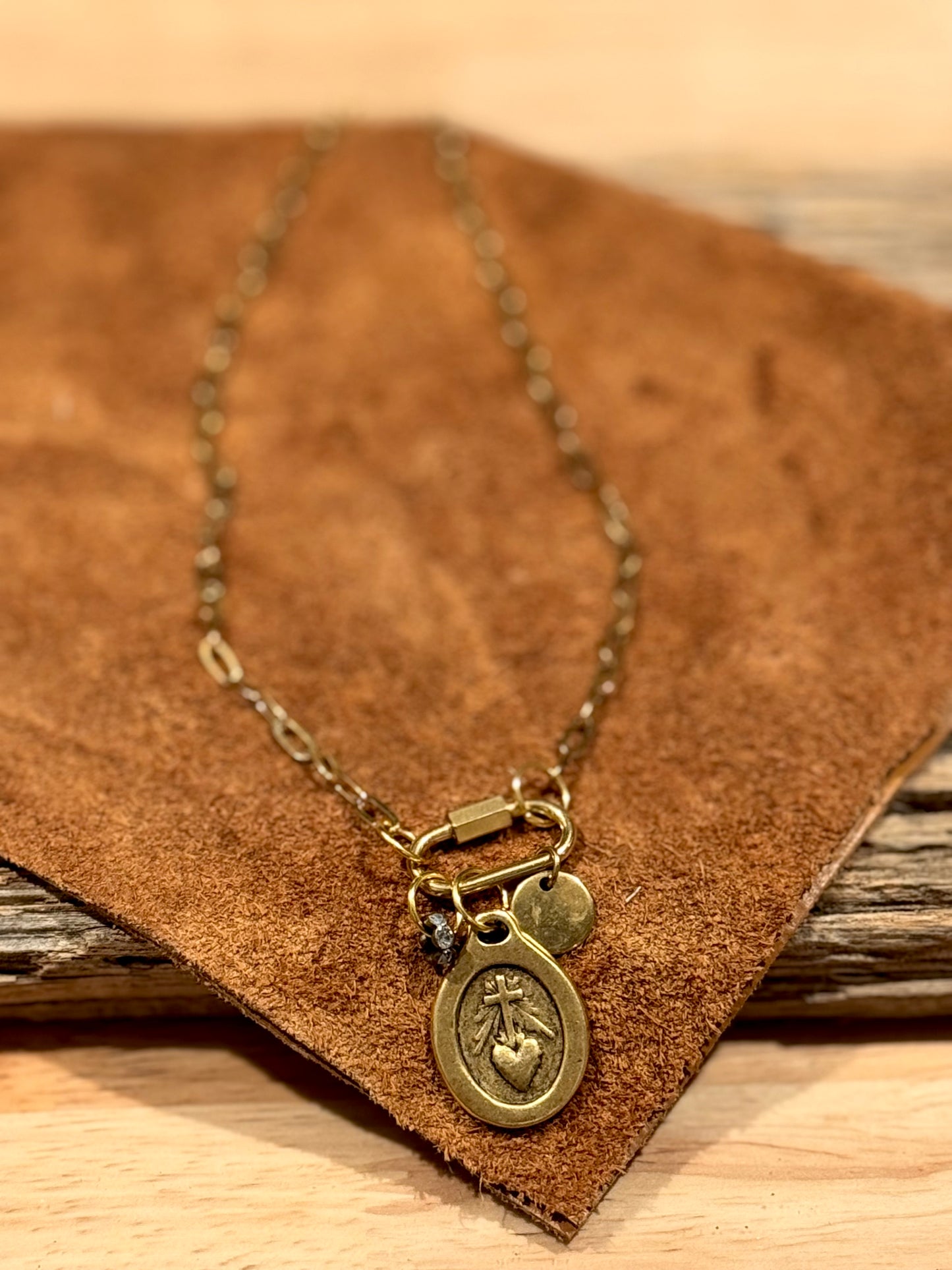 Bronze Cross/Heart Pendant Necklace