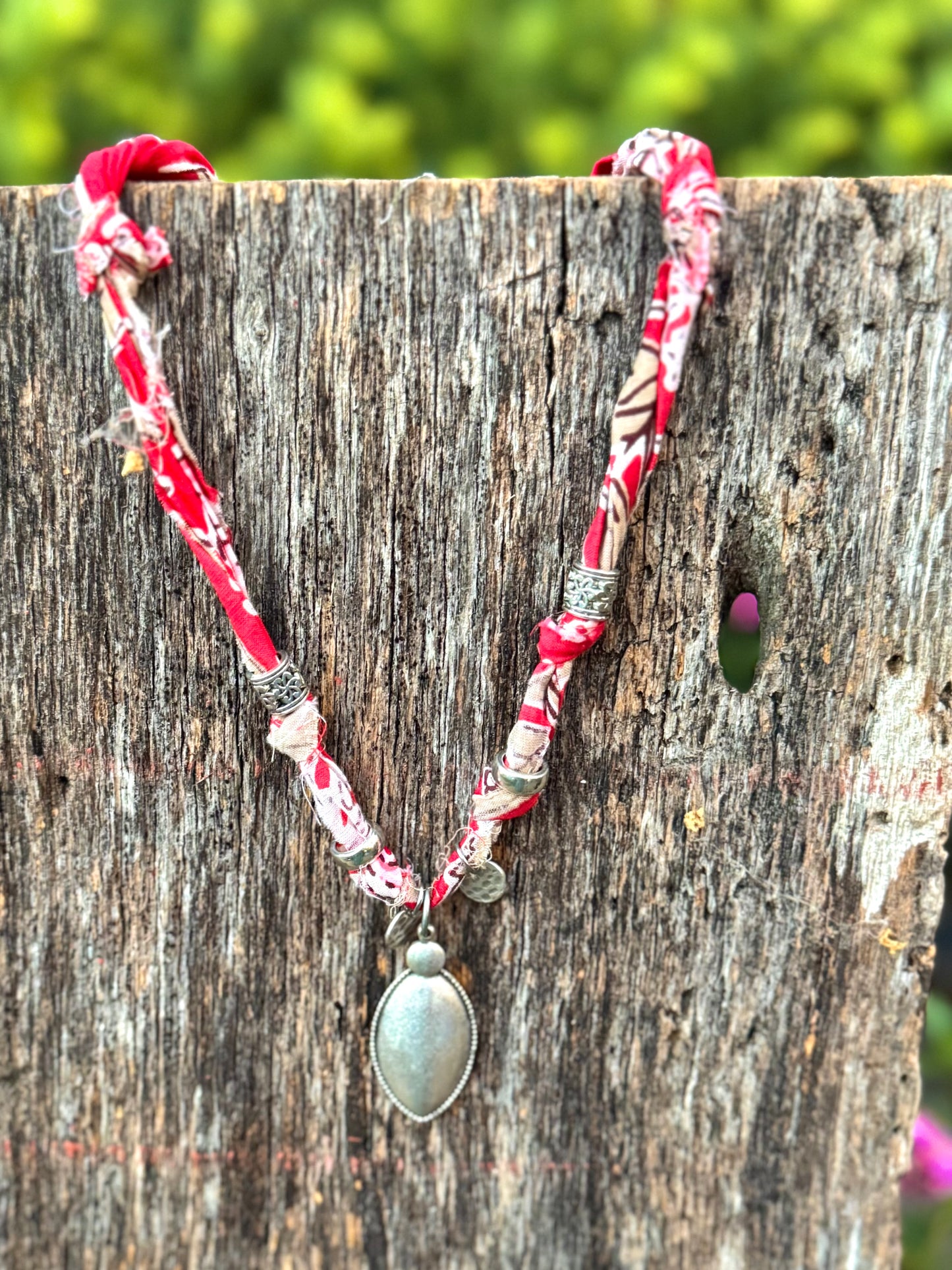 Fabric Silver Pendant Necklace