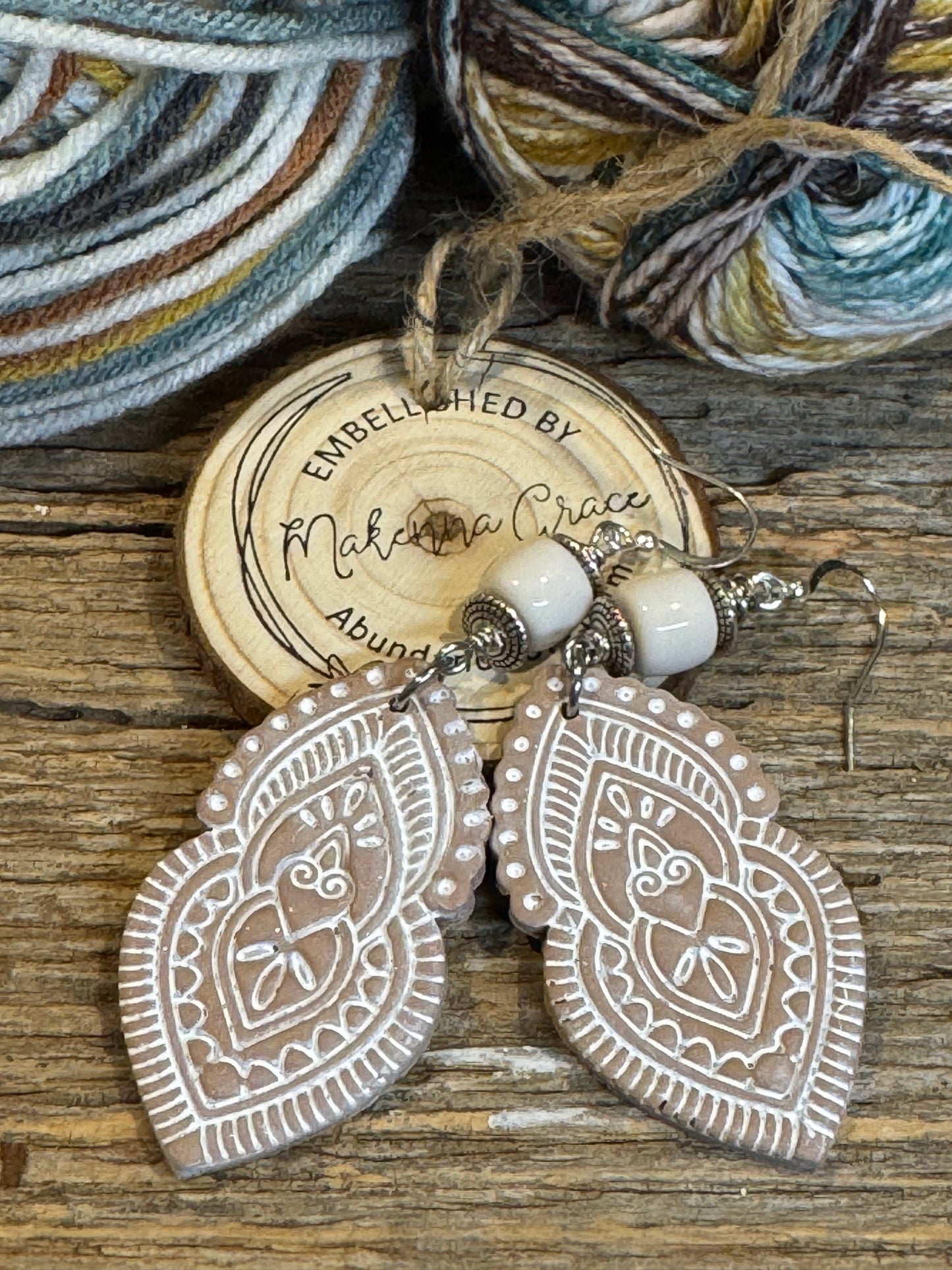 Tan/white Clay Earrings