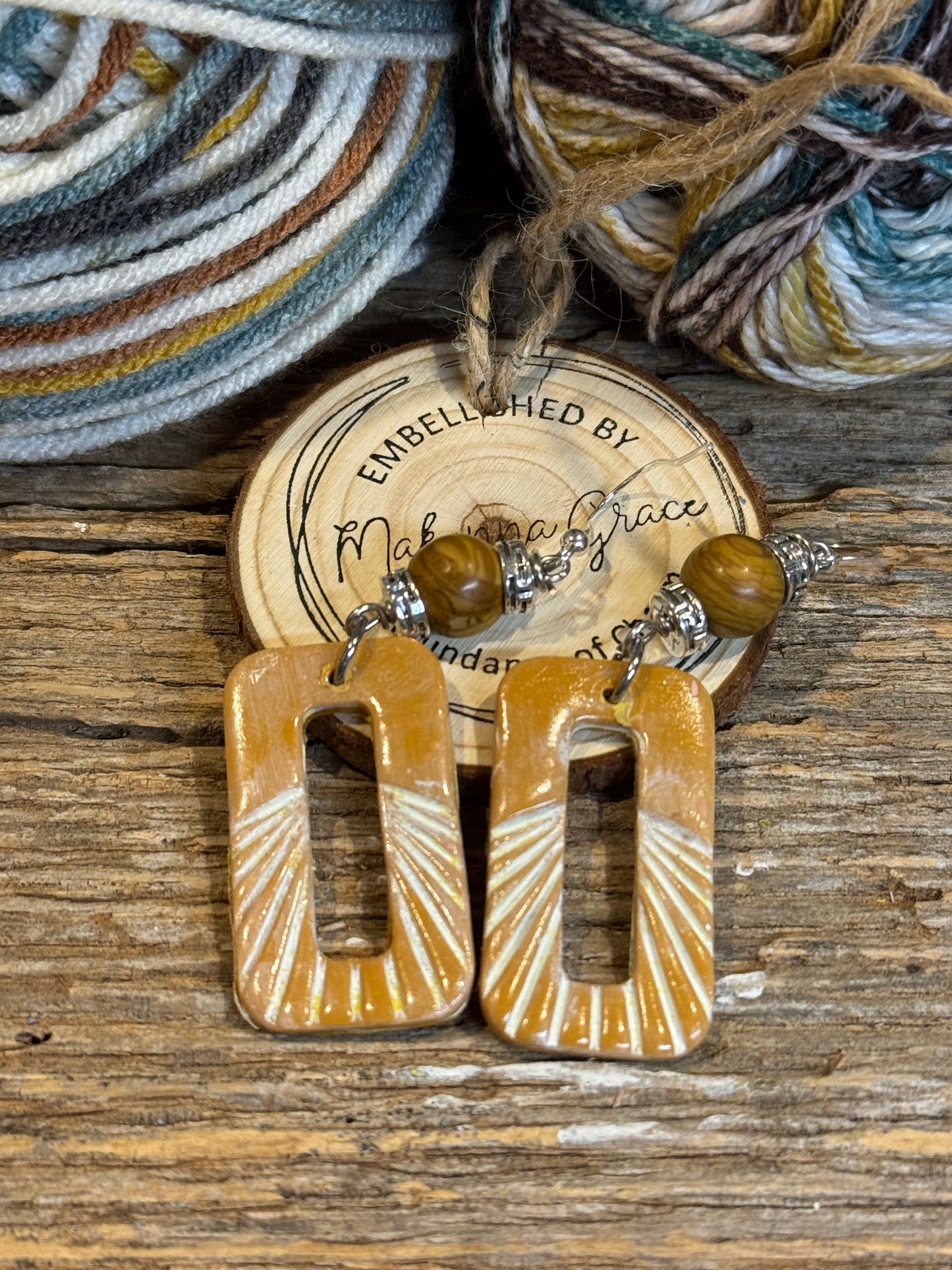 Mustard/white rectangle Clay Earrings