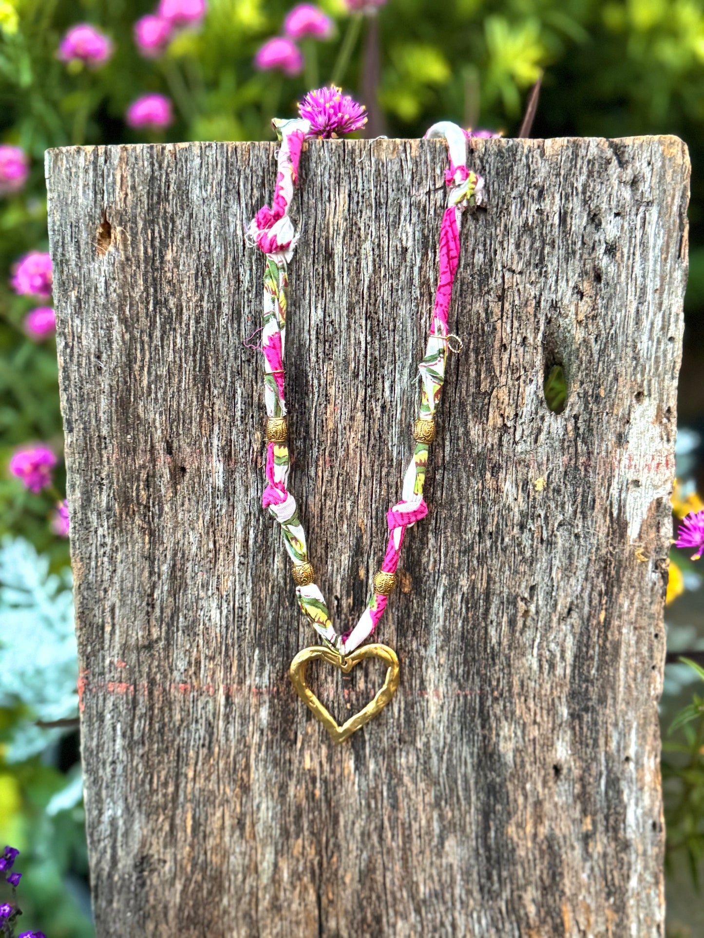 Fabric Gold Heart Pendant Necklace