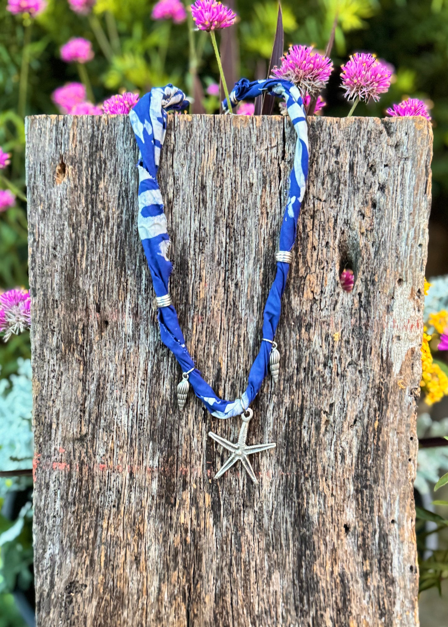 Fabric Silver Starfish Pendant Necklace