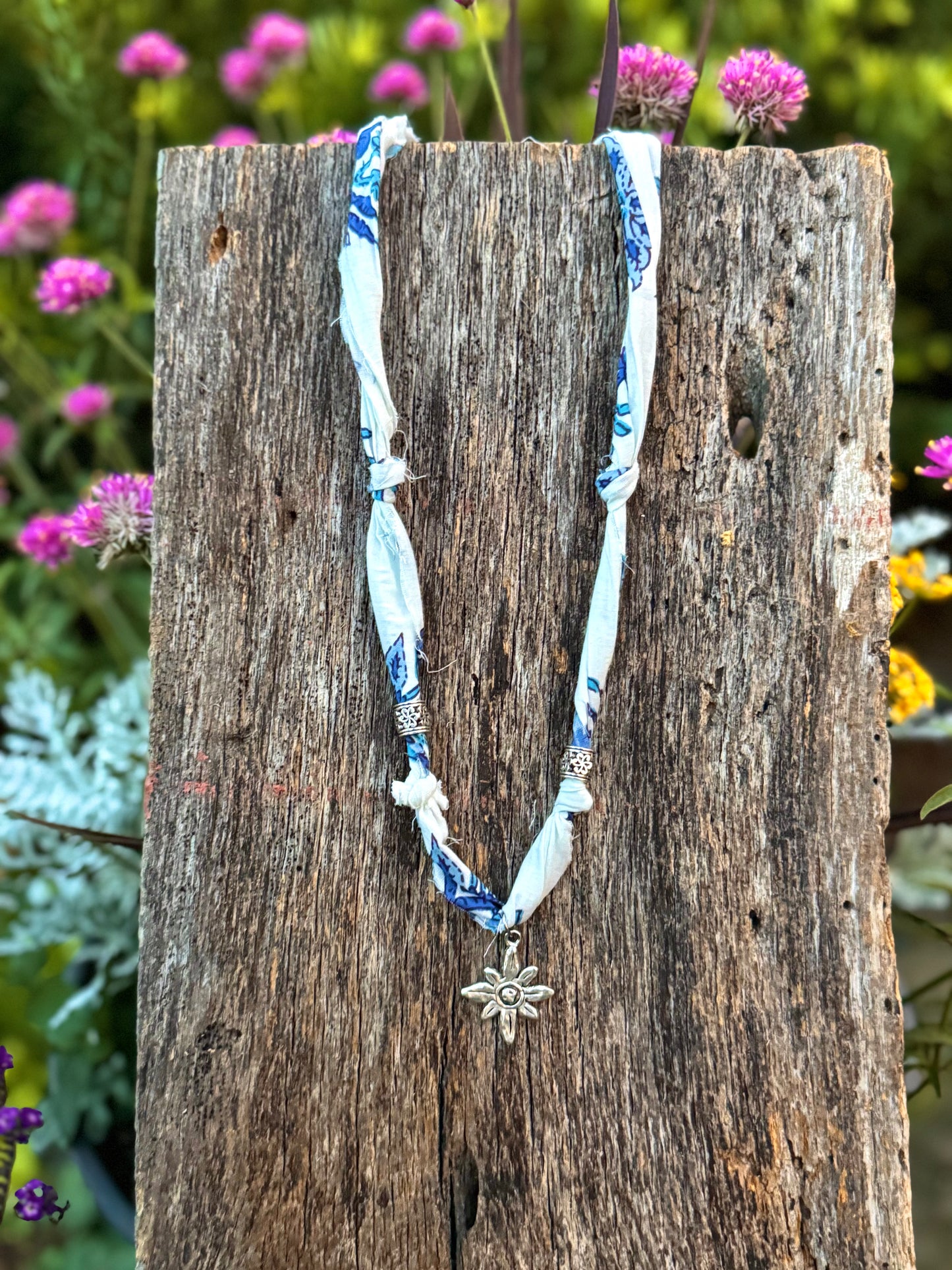 Fabric Silver Star Pendant Necklace