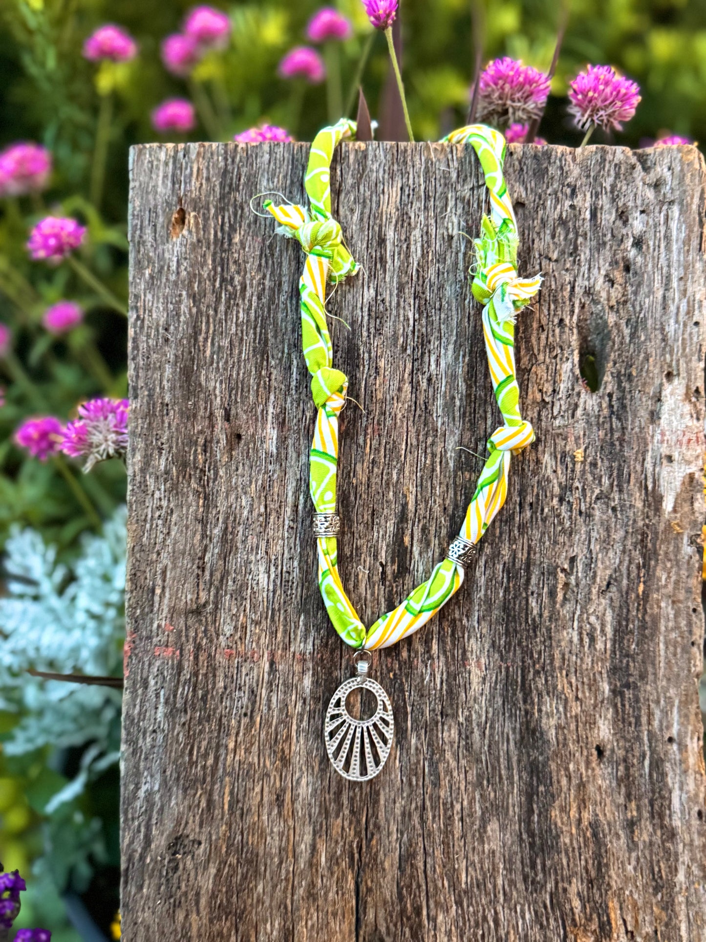 Fabric Silver Sun Shine Pendant Necklace