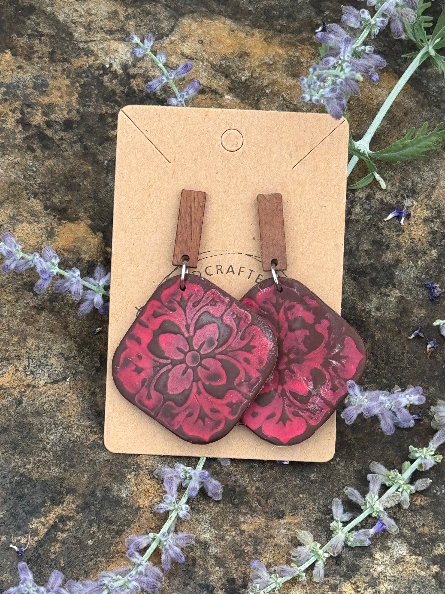 Red and Brown Tile Clay Earrings