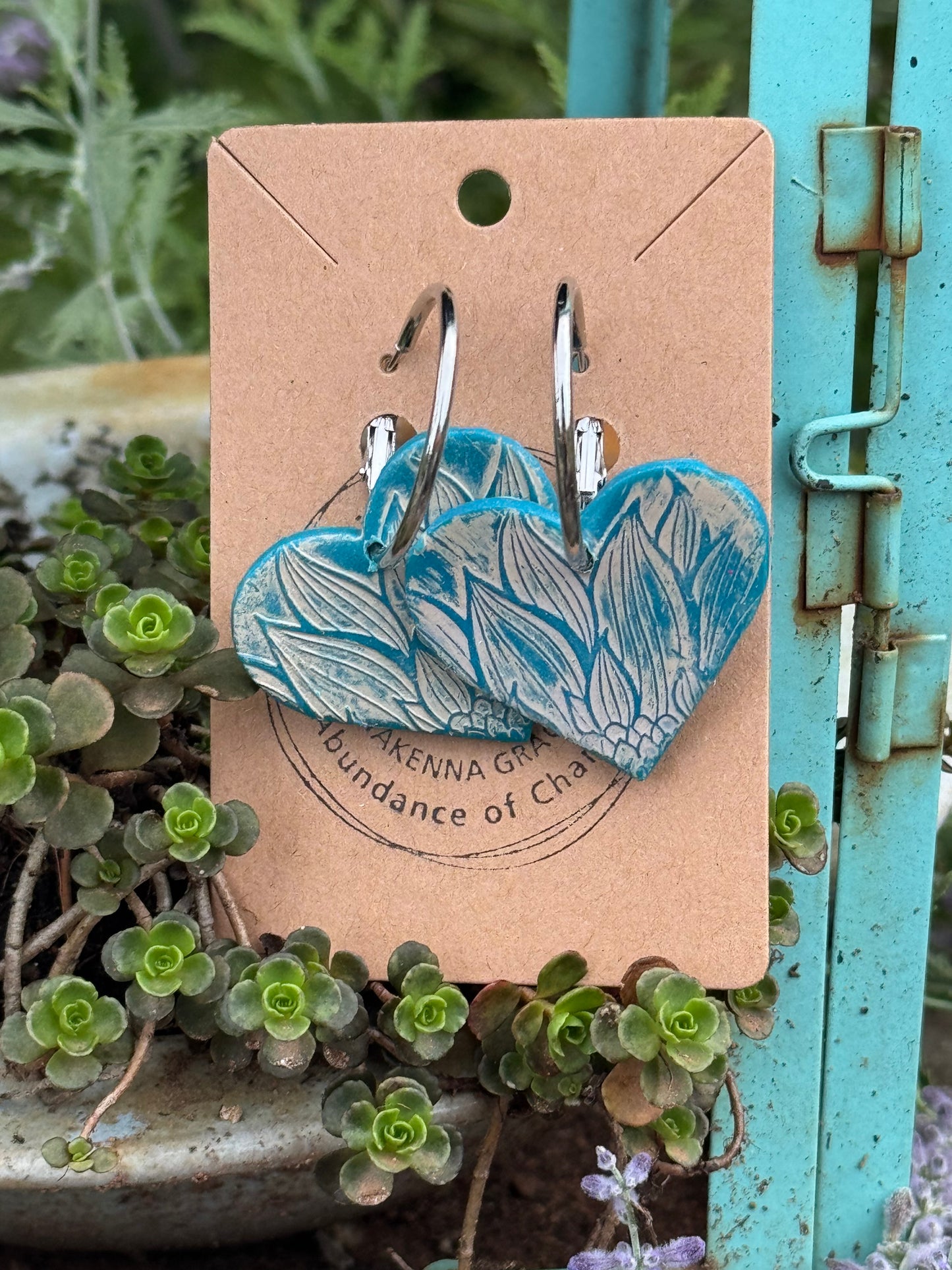 Turquoise &  White Heart Clay Earrings
