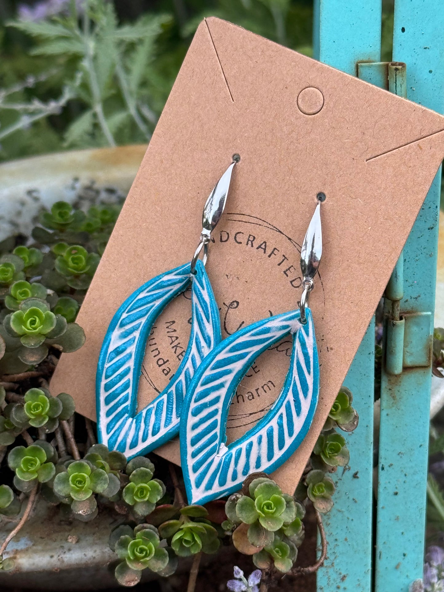 Turquoise &  White Clay Earrings