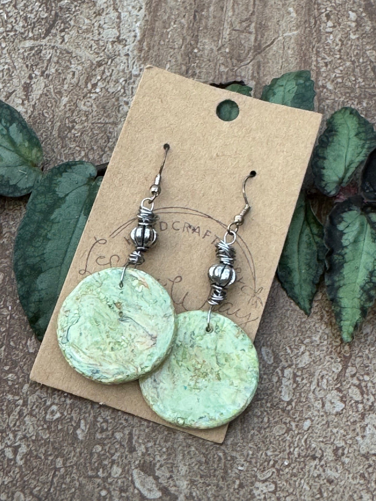 Green Round Disc Clay Earrings