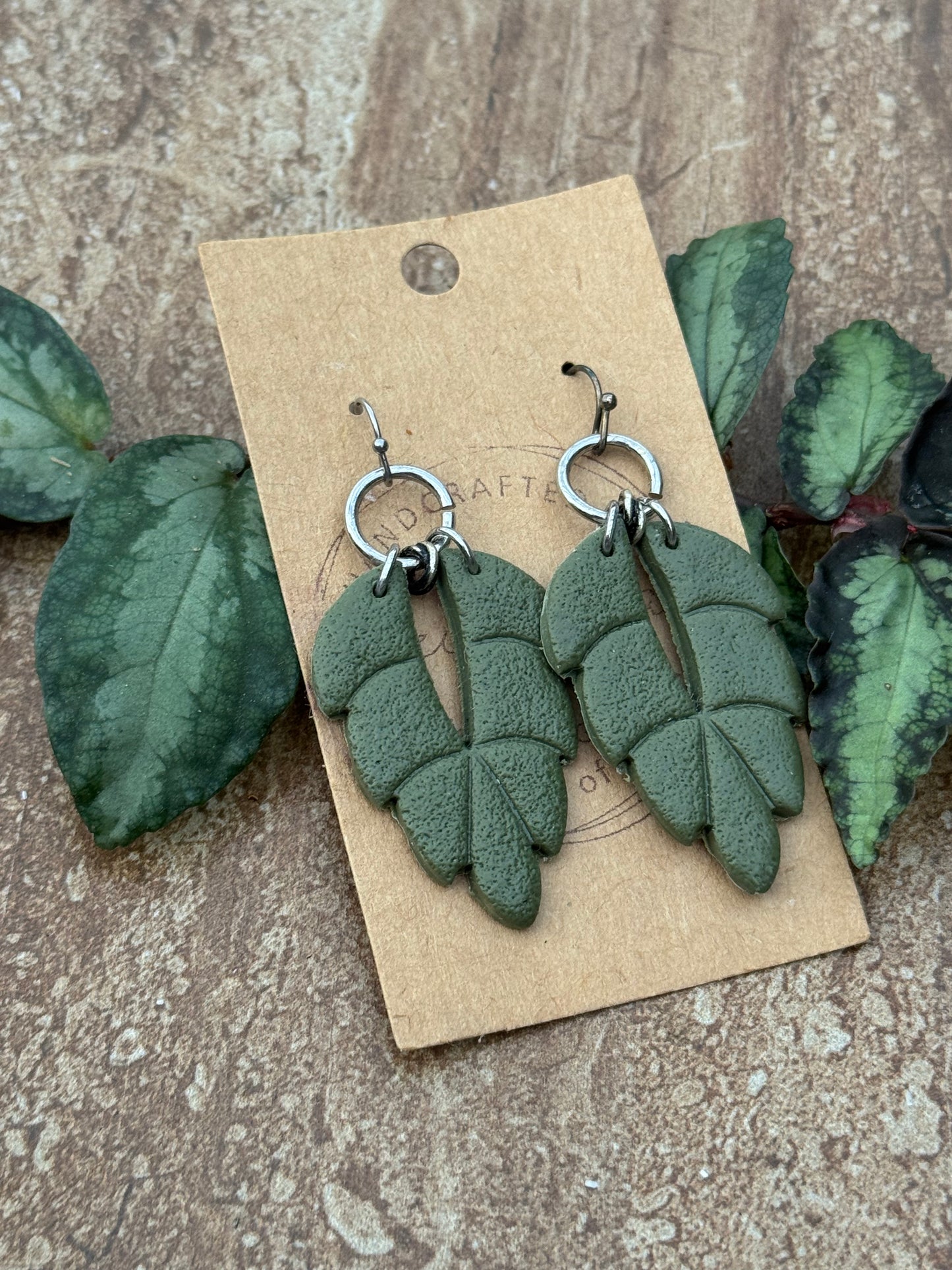Green Leaf Clay Earrings