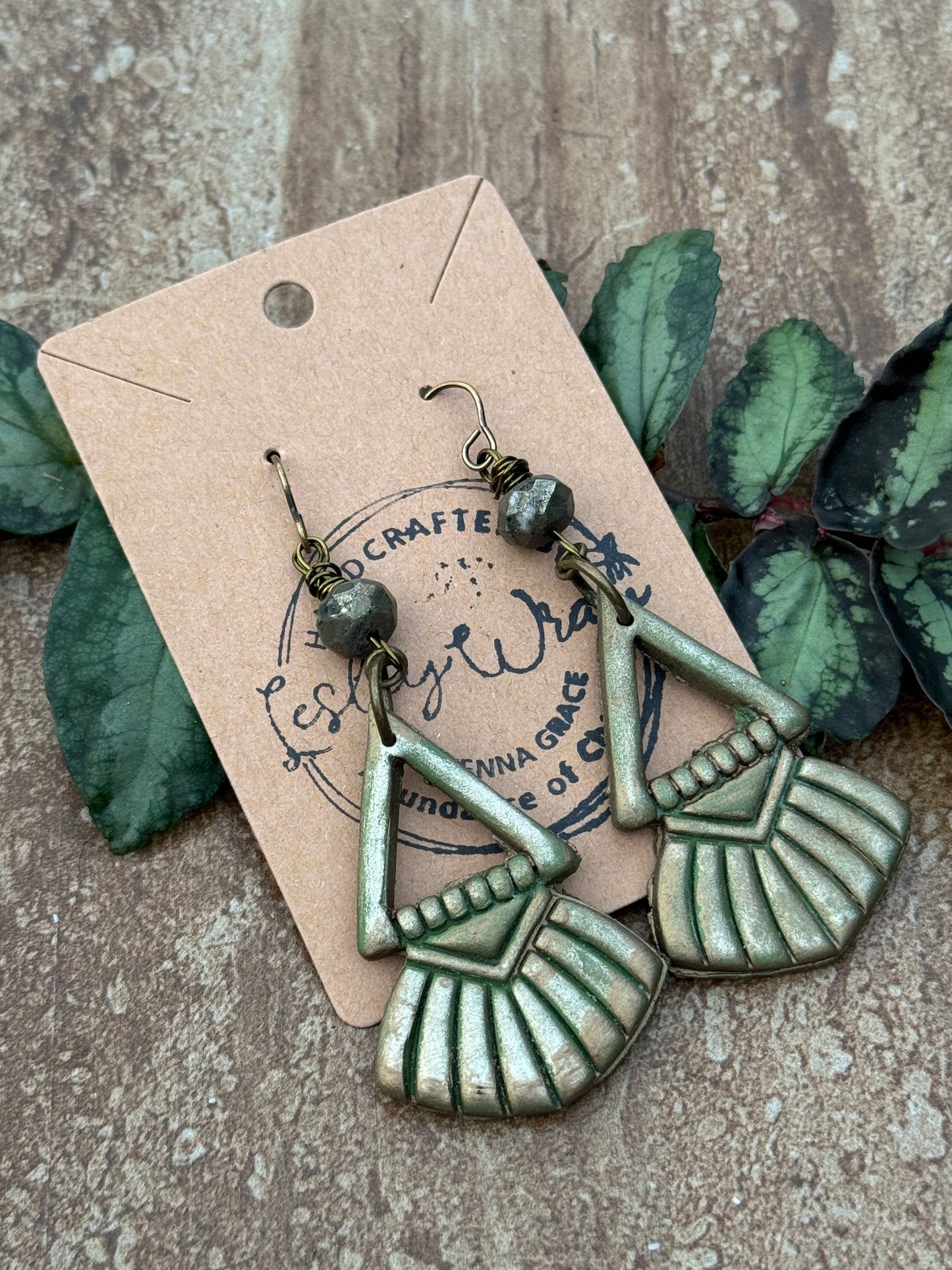 Green & Gold Clay Earrings