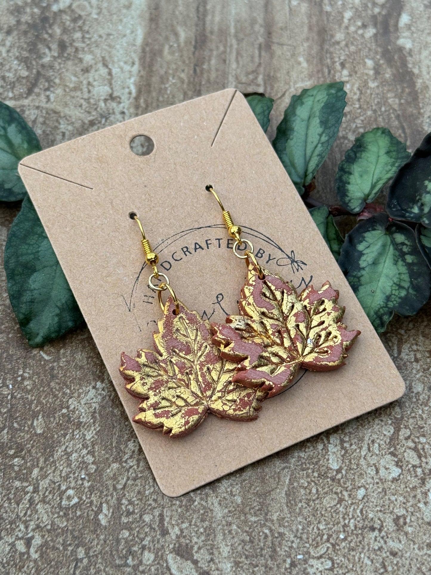 Rust & Gold Maple Leaf Clay Earrings
