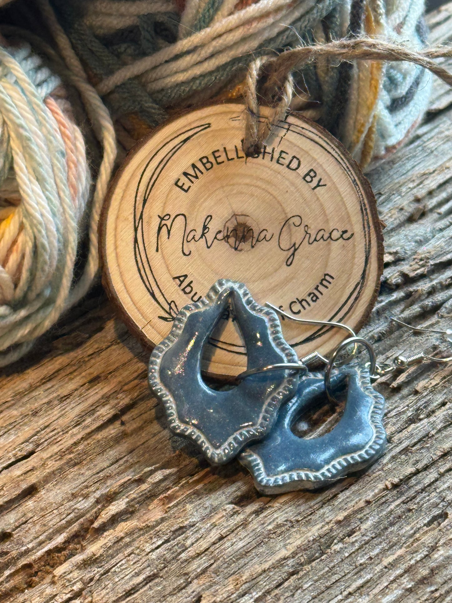 Blue WhiteWash Scallop Clay Earrings