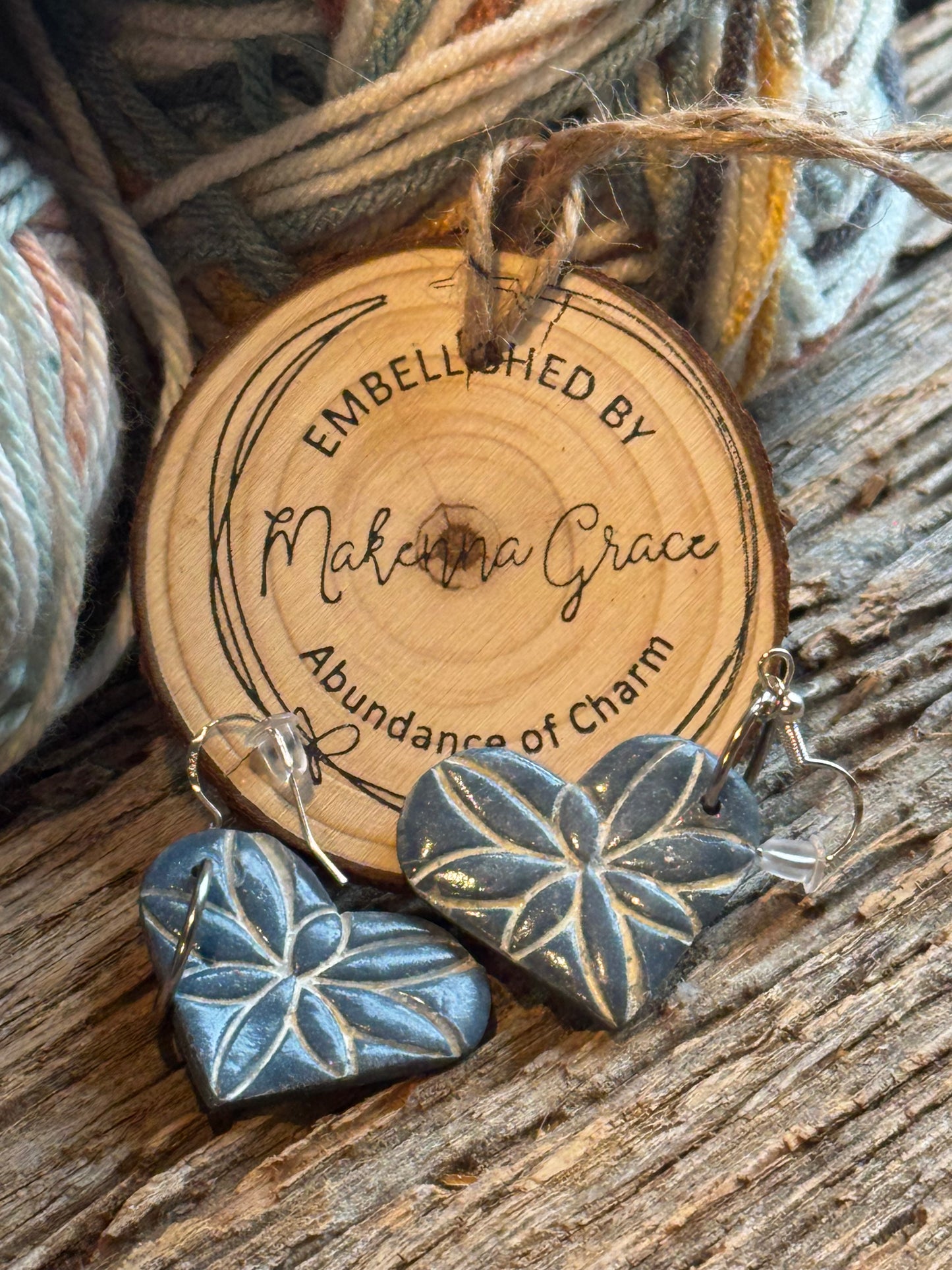 Blue WhiteWash Heart Clay Earrings