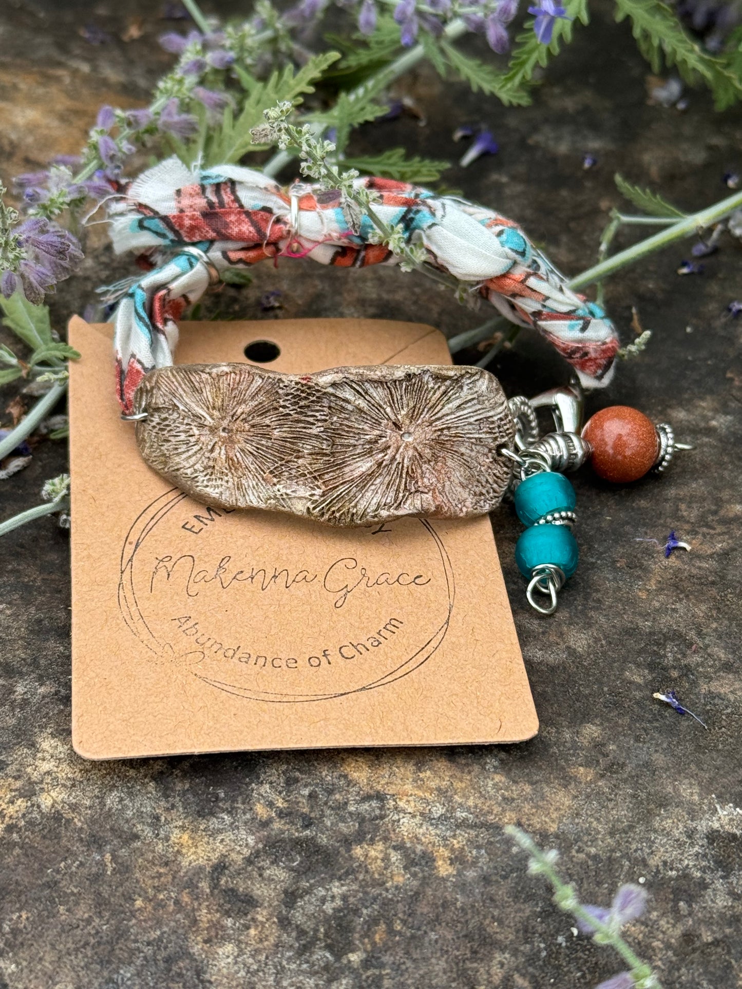 Fabric Hand Painted Charm Bracelet