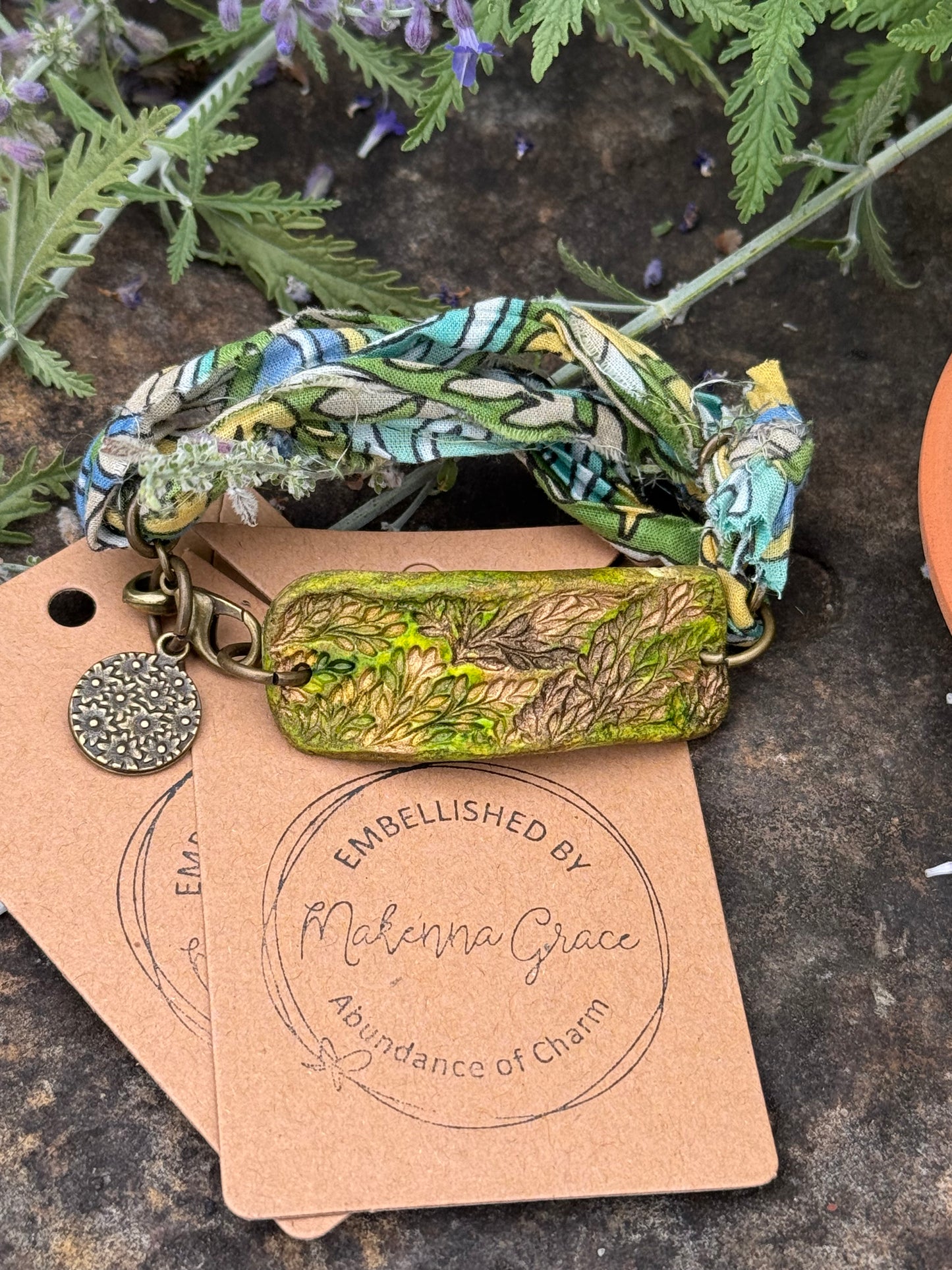 Fabric Hand Painted Charm Bracelet