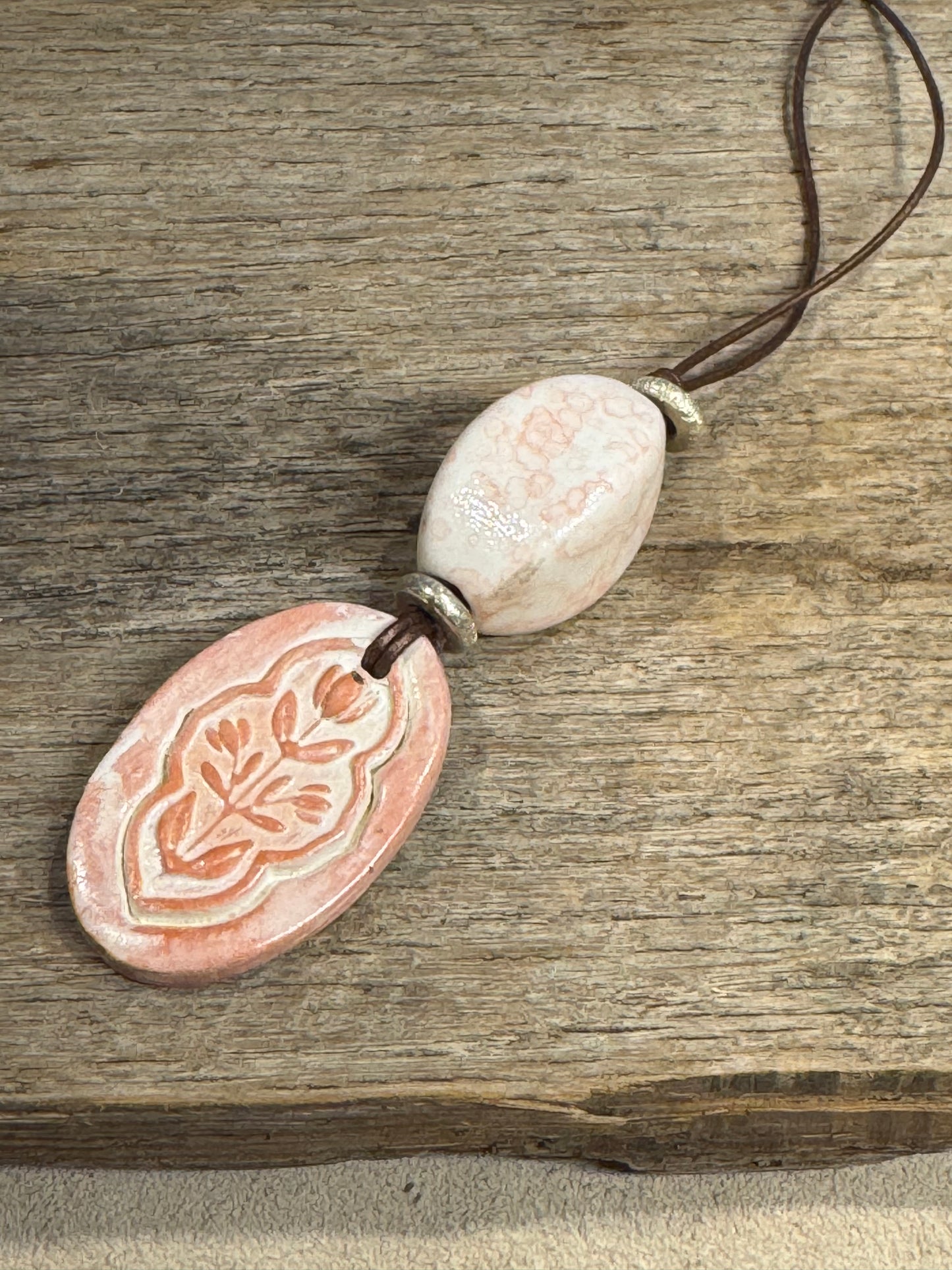 Leather Cord Necklace w/terracotta Pendant