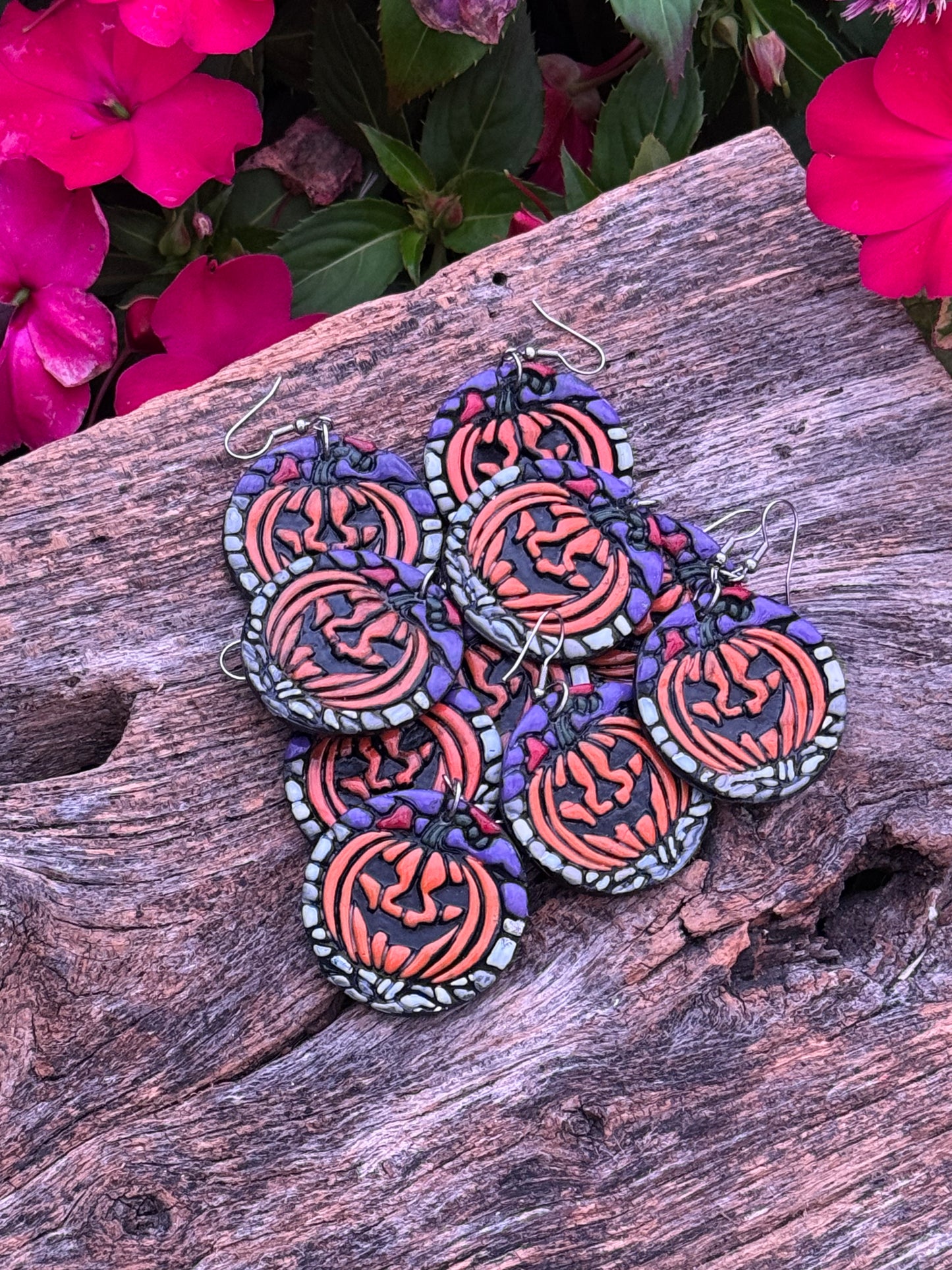 Mosaic JackOLantern Clay Earrings
