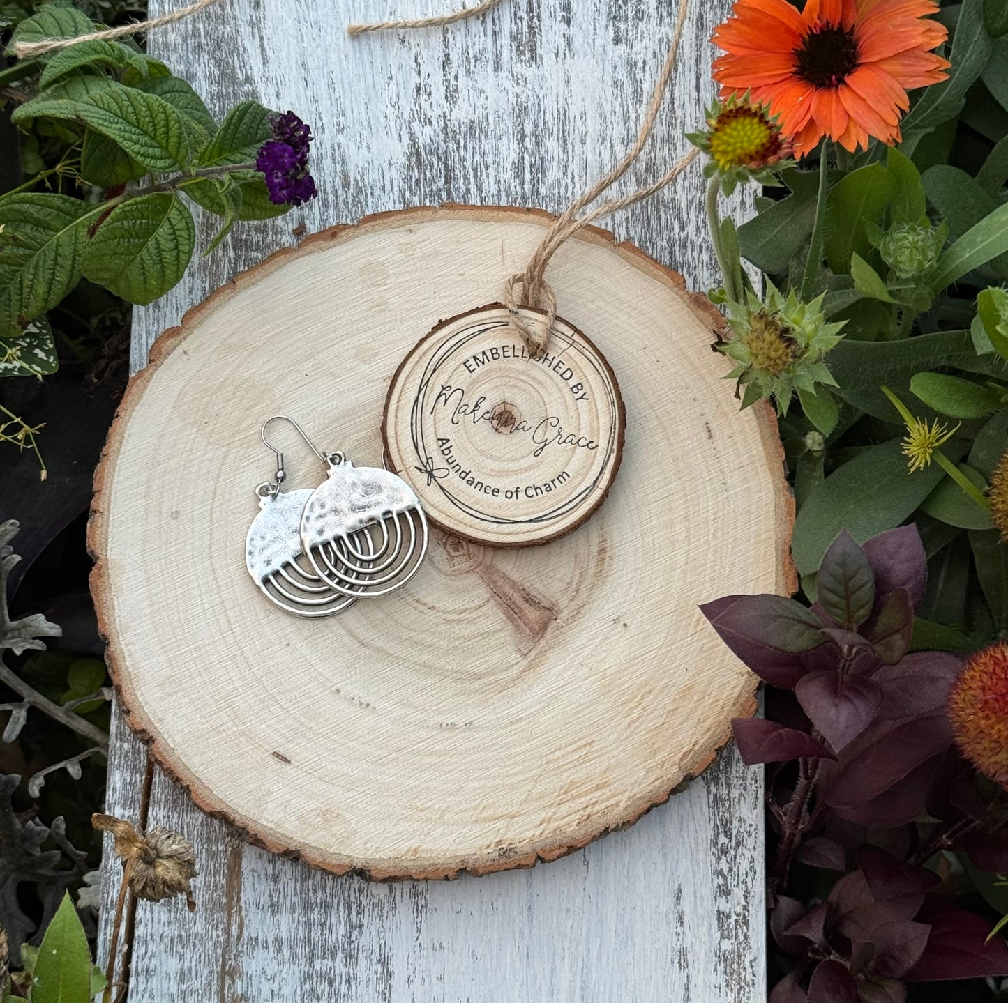 Silver Hammered Geometrical Metal Earrings