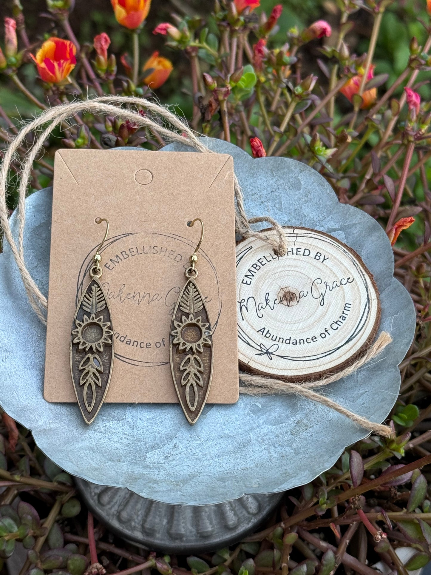 Bronze Metal Sunflower Earrings