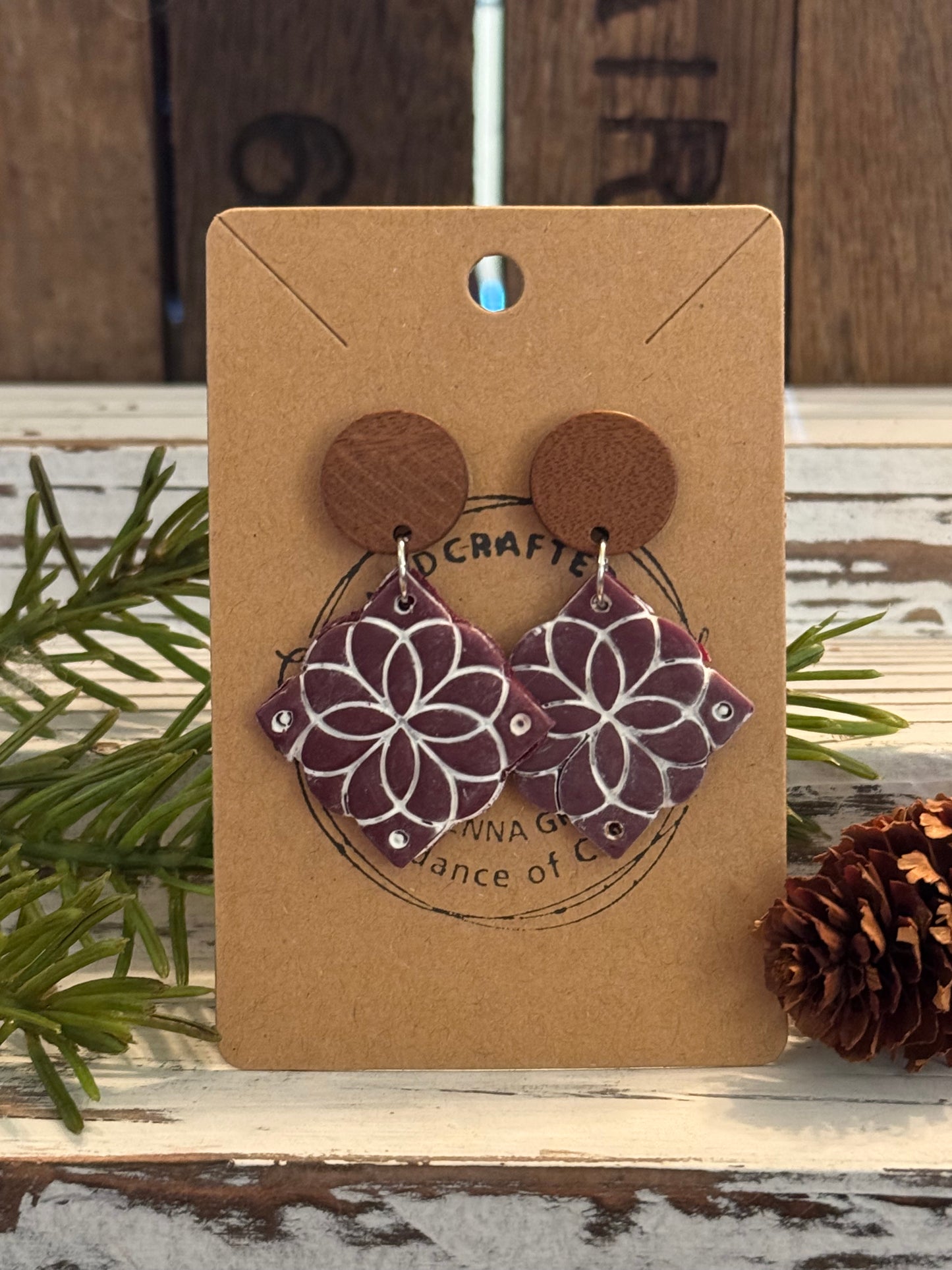 Burgundy Tile Clay Earrings