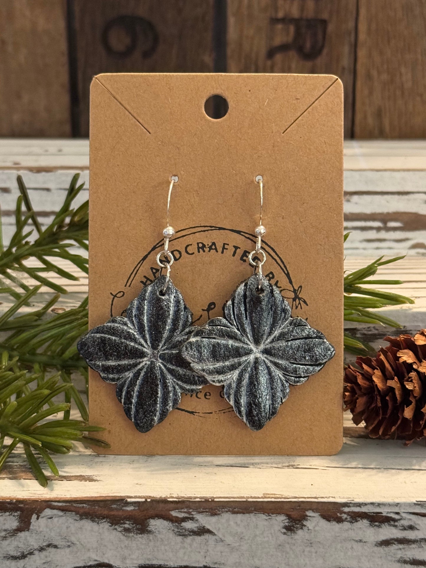 Black/silver diamond Clay Earrings