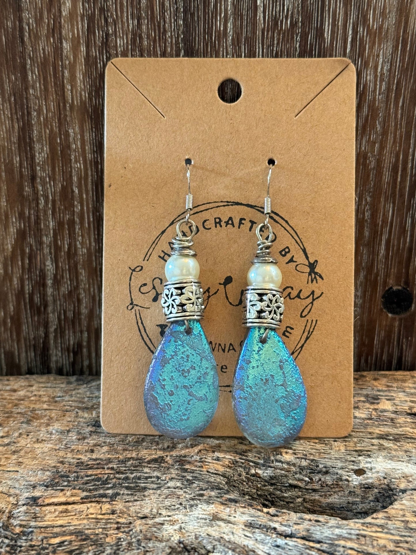Czech Irridescent Glass Pendant Earrings