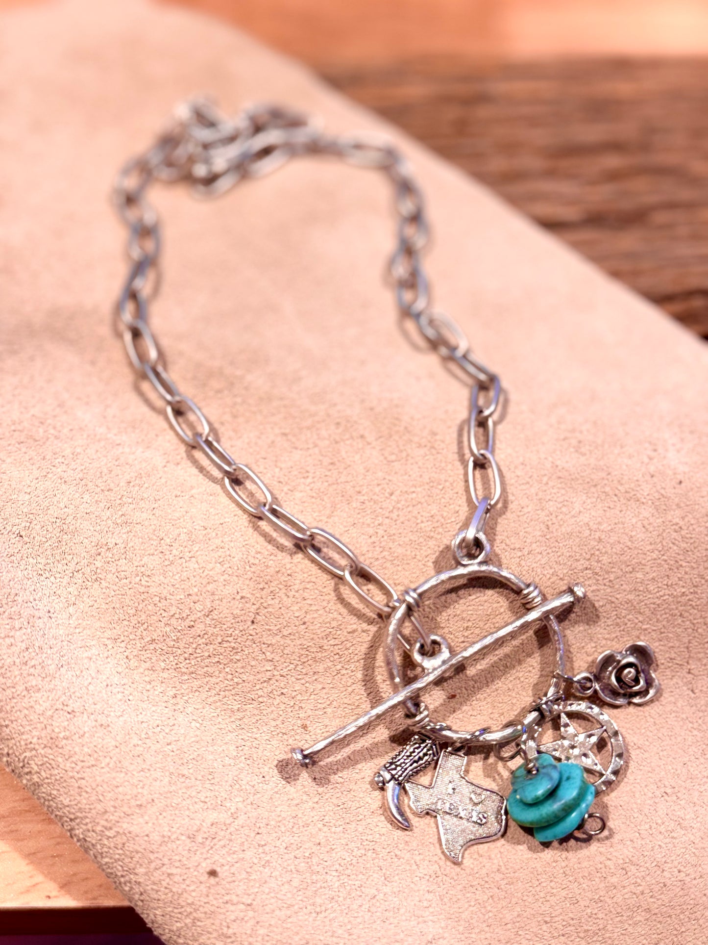 Western Silver Large Toggle Charm Necklace