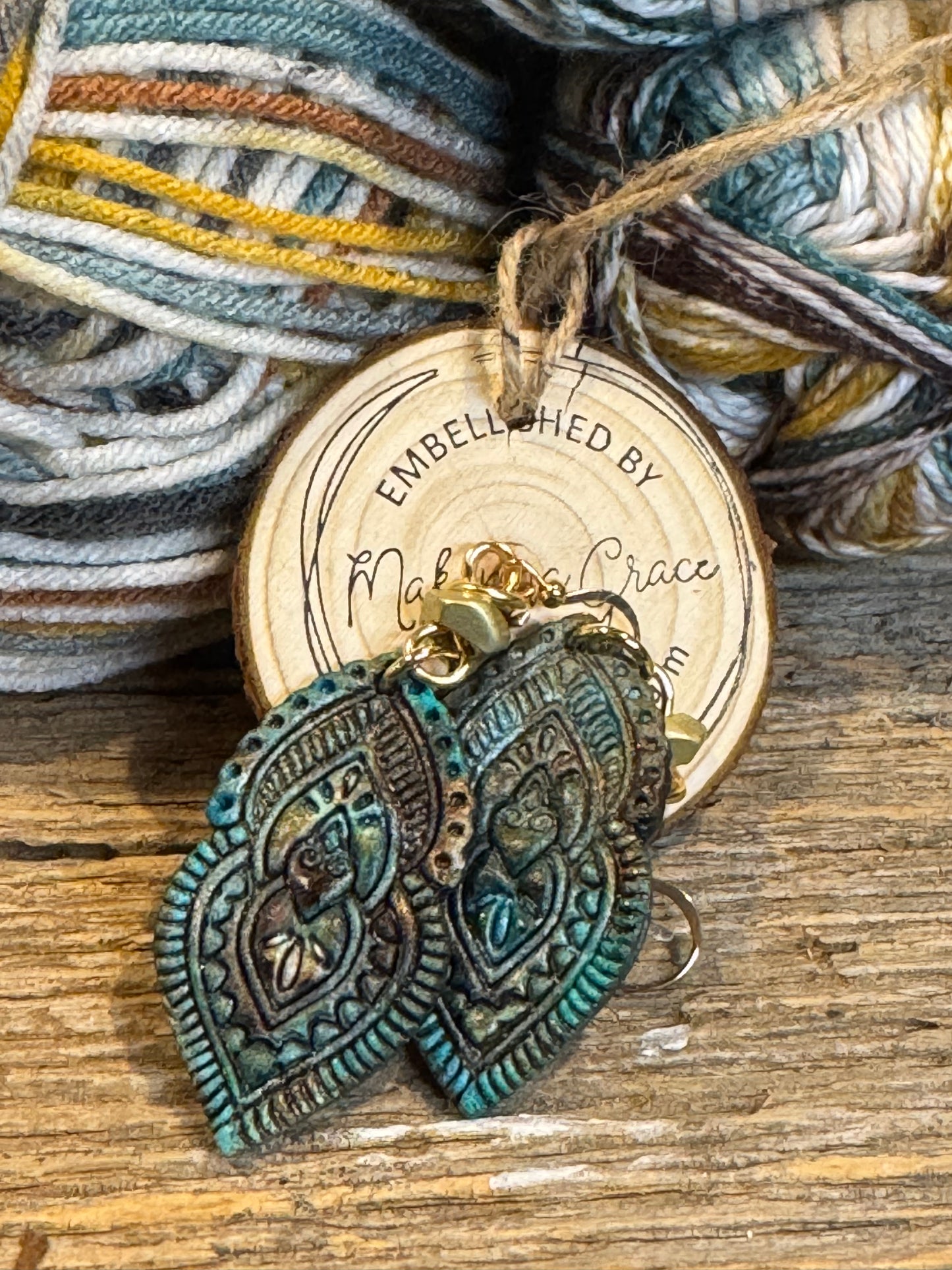 Teal/brown/gold Clay Earrings