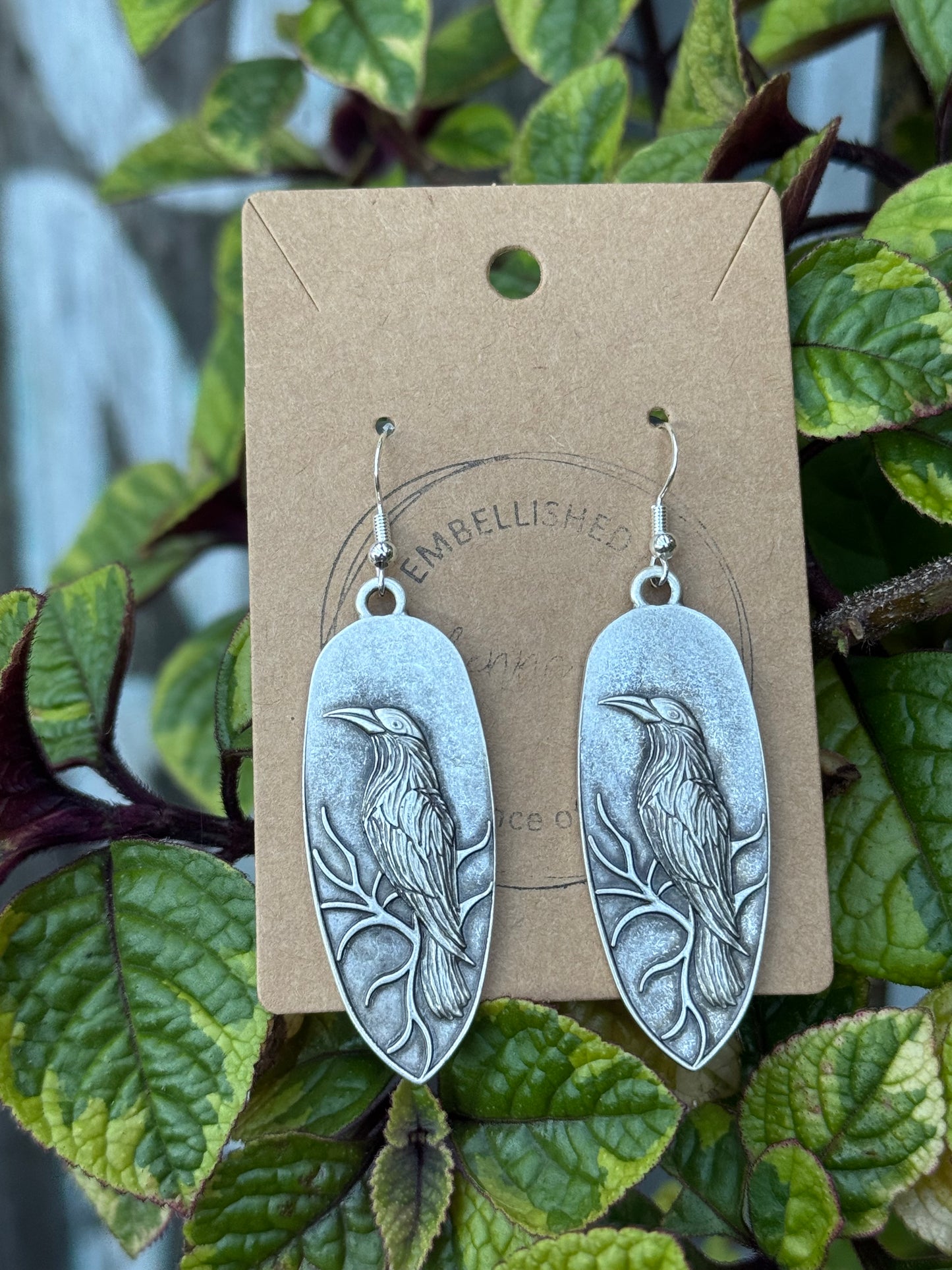 Silver Raven Metal Earrings