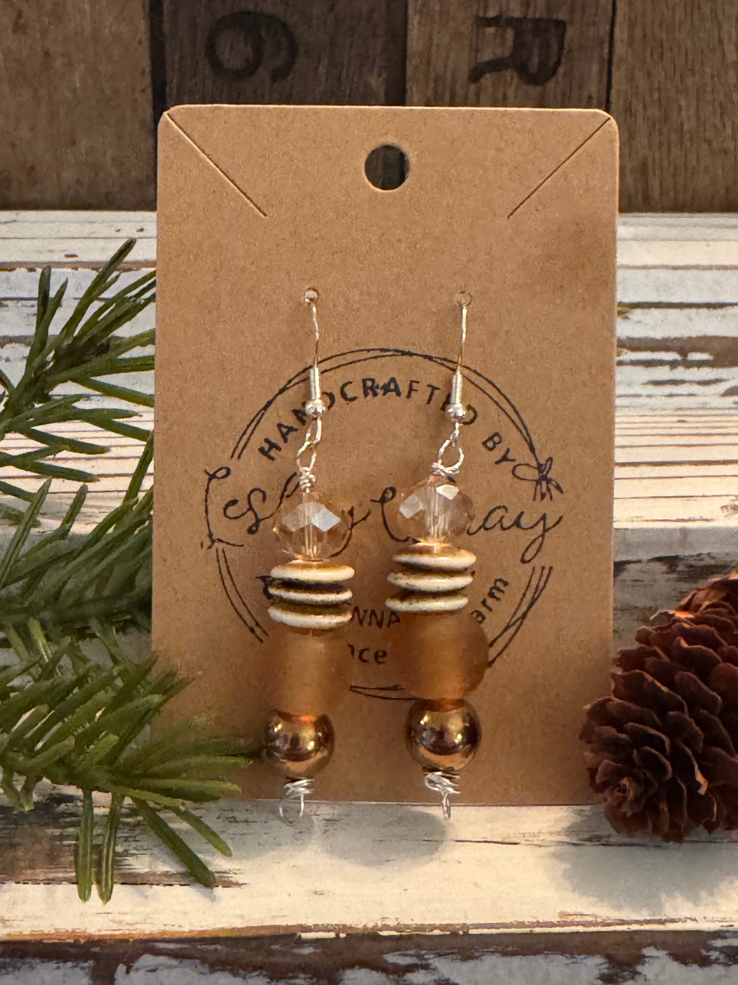 Czech and Sea Glass Dangle Earrings