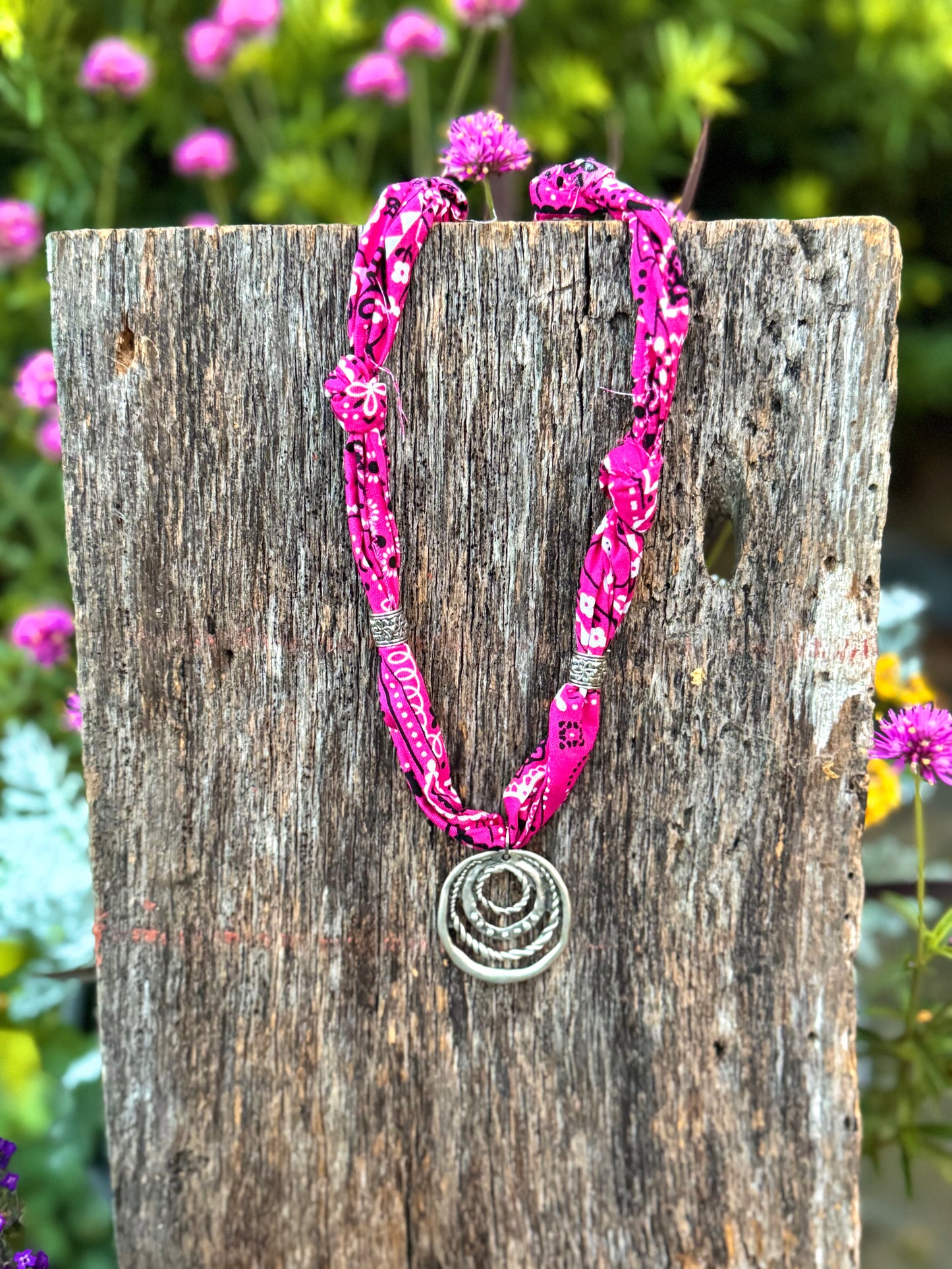 Fabric Silver Circle Pendant Necklace