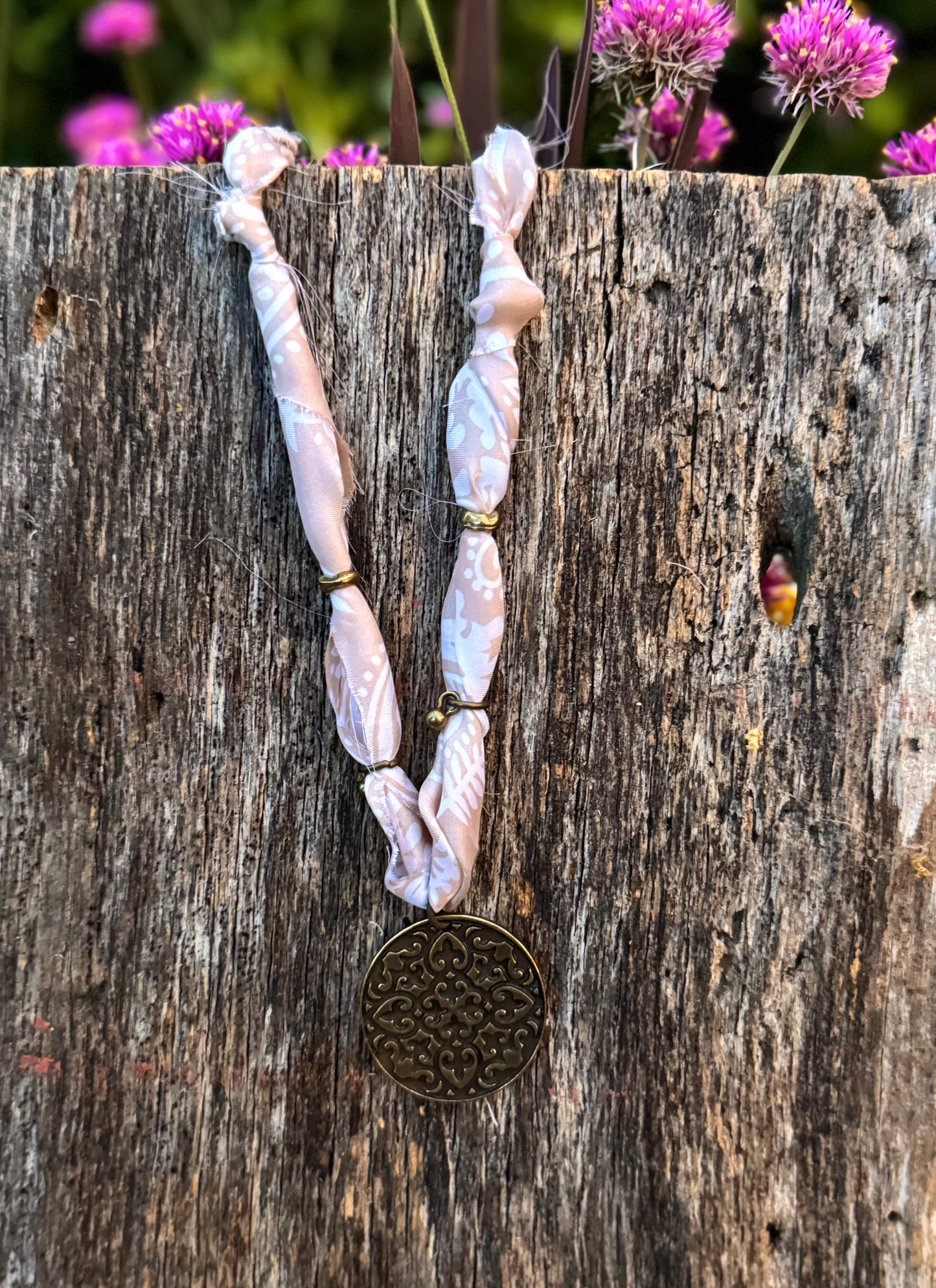 Fabric  Bronze Mandala Pendant Necklace