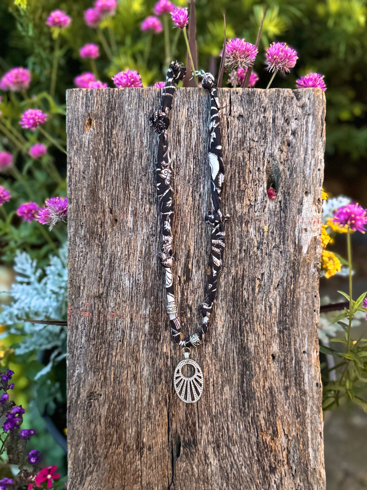 Fabric  Silver Sunshine Pendant Necklace