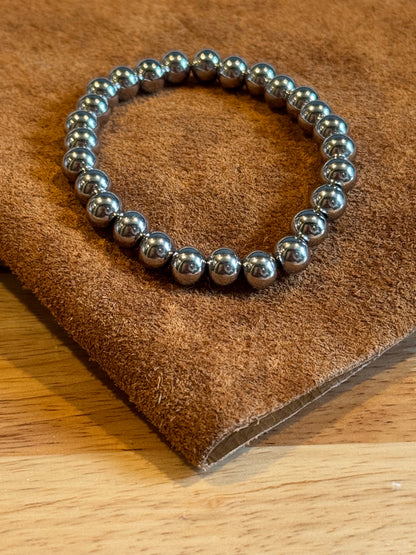 Stainless Steel Metal 8MM Beaded Stretch Bracelet