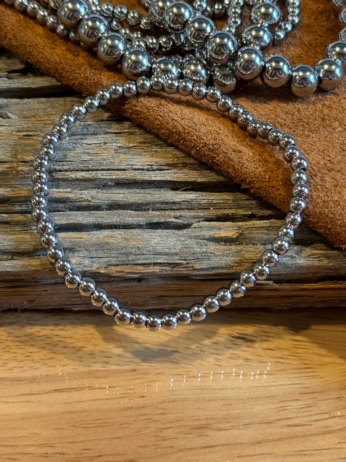 Stainless Steel Metal 4MM Beaded Stretch Bracelet