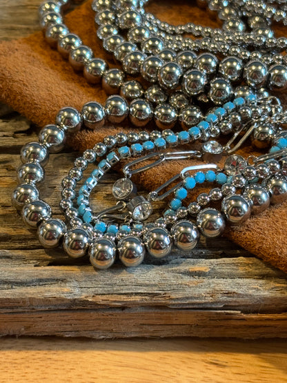 Stainless Steel Metal 8MM Beaded Stretch Bracelet