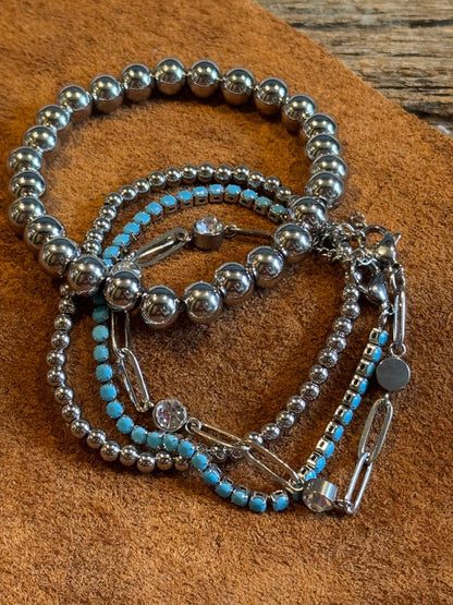 Stainless Steel Turquoise Rhinestone Tennis Chain Bracelet