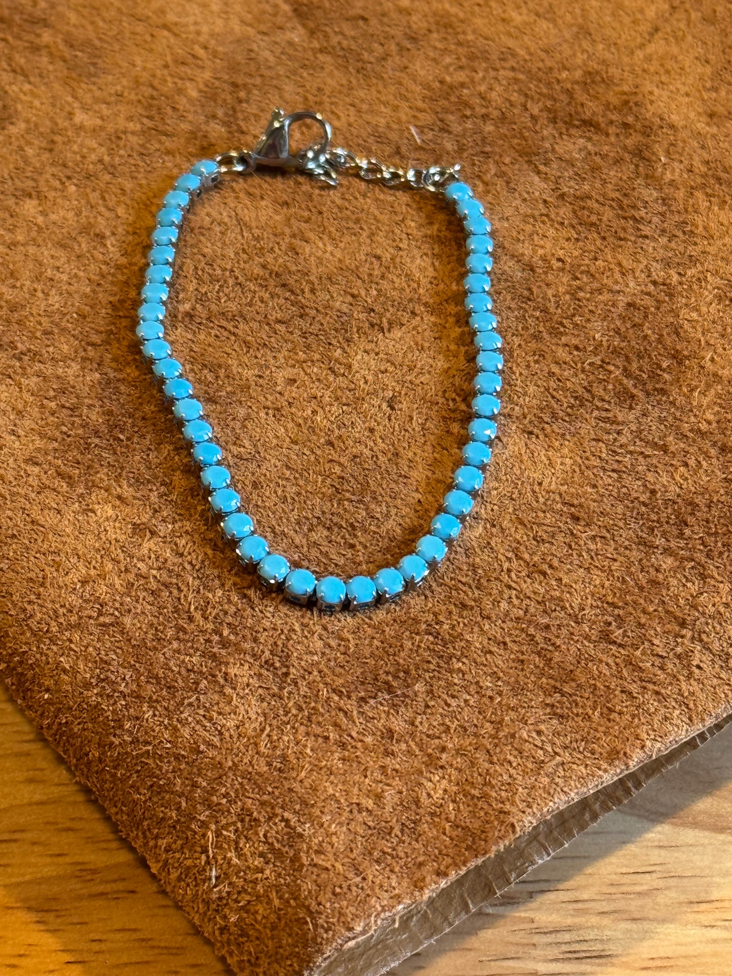 Stainless Steel Turquoise Rhinestone Tennis Chain Bracelet