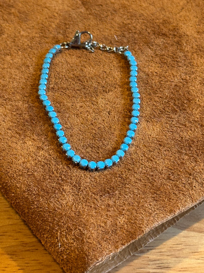Stainless Steel Turquoise Rhinestone Tennis Chain Bracelet