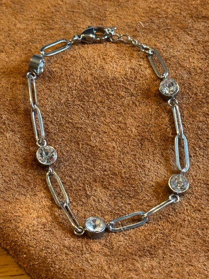 Stainless Steel Crystal Paperclip Bracelet