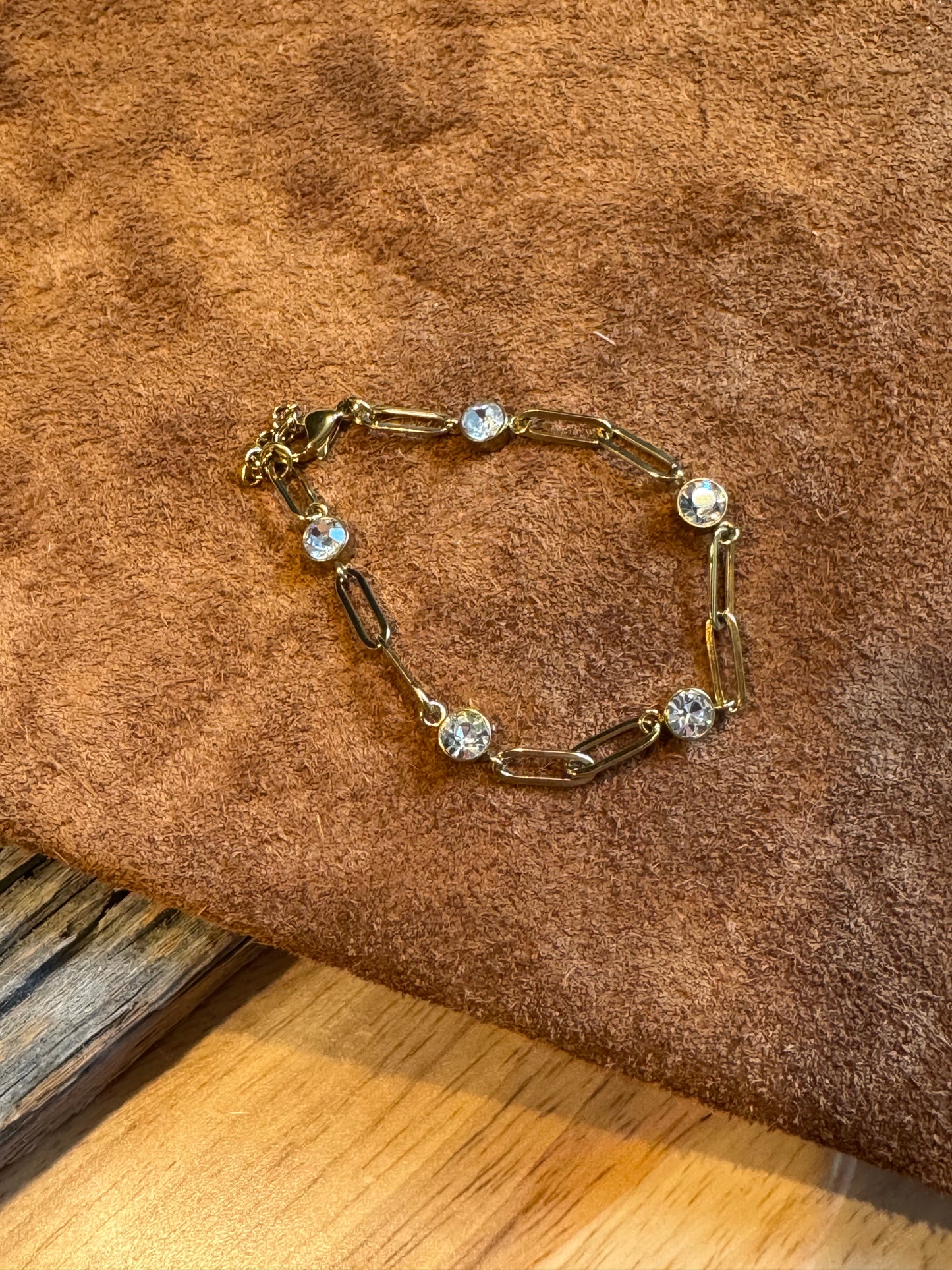 18K Gold Coated Stainless Steel  Crystal Paperclip Bracelet