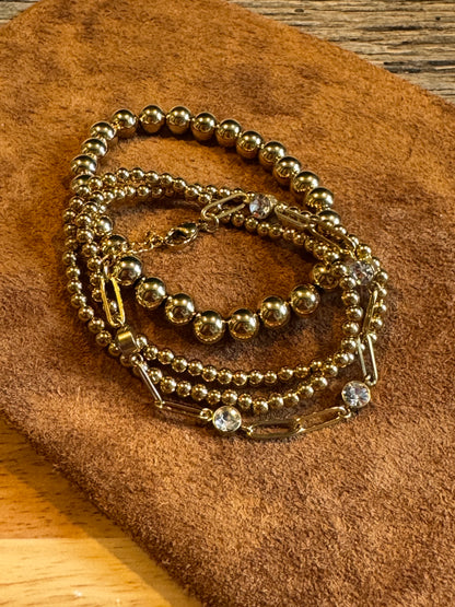 18K Gold PVD Coated Stainless Steel Metal 4MM Beaded Stretch Bracelet