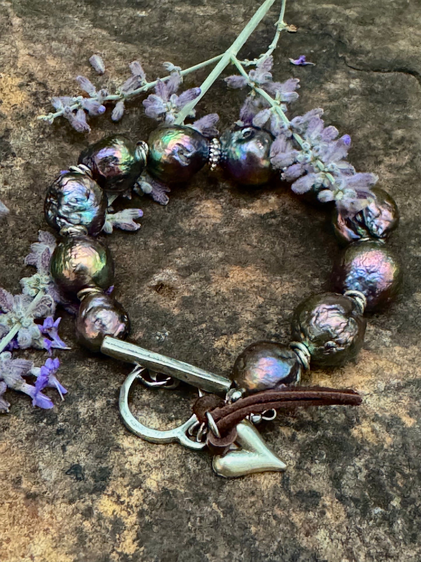 Peacock Baroque Freshwater Edison Pearls Bracelet. 13-16MM