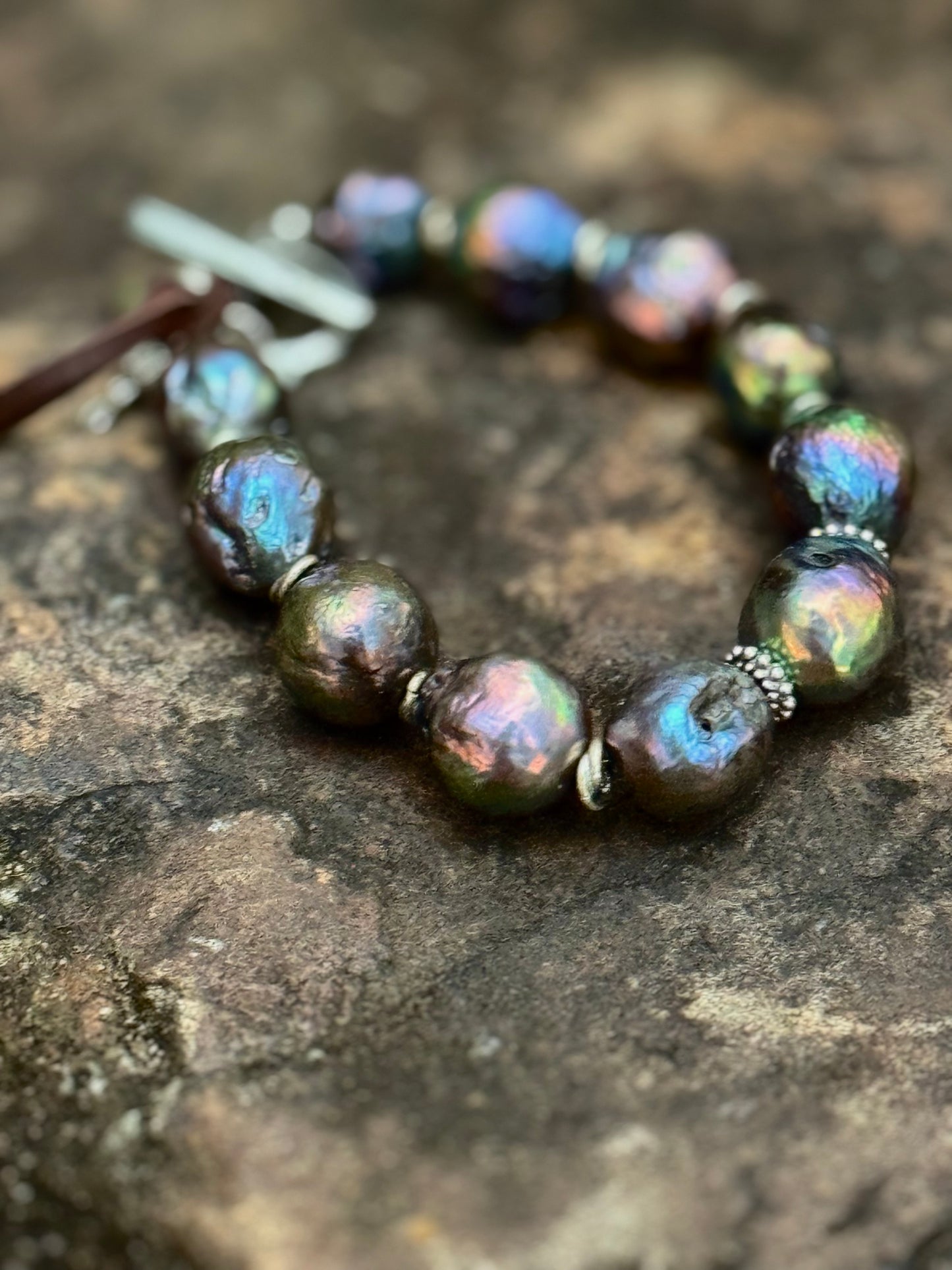 Peacock Baroque Freshwater Edison Pearls Bracelet. 13-16MM