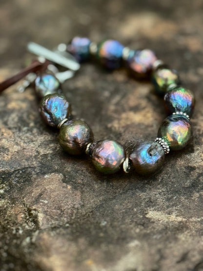 Peacock Baroque Freshwater Edison Pearls Bracelet. 13-16MM