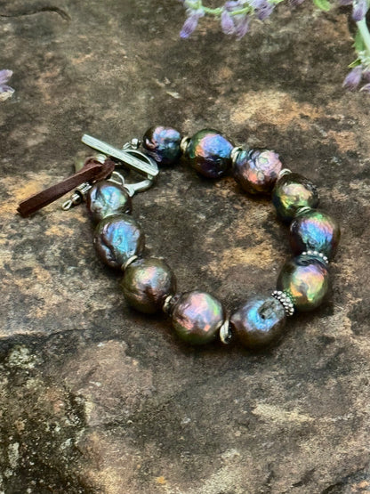 Peacock Baroque Freshwater Edison Pearls Bracelet. 13-16MM