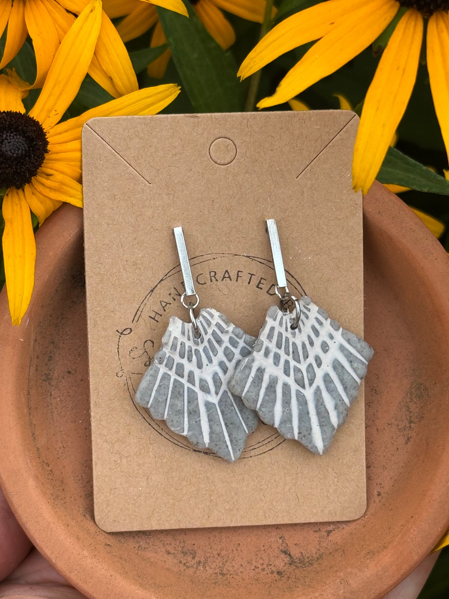 White & gray Clay Earrings